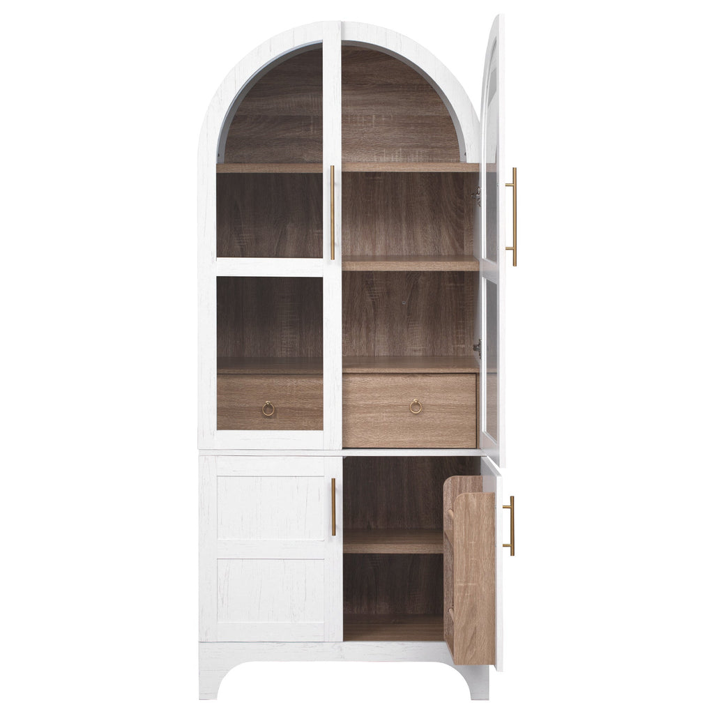 71" Tall Arched Farmhouse Kitchen Pantry Cabinet with Door Shelves