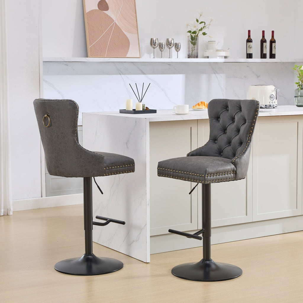 Aged and Retro PU Swivel Barstools Adjusatble Seat Height (Set of 2)