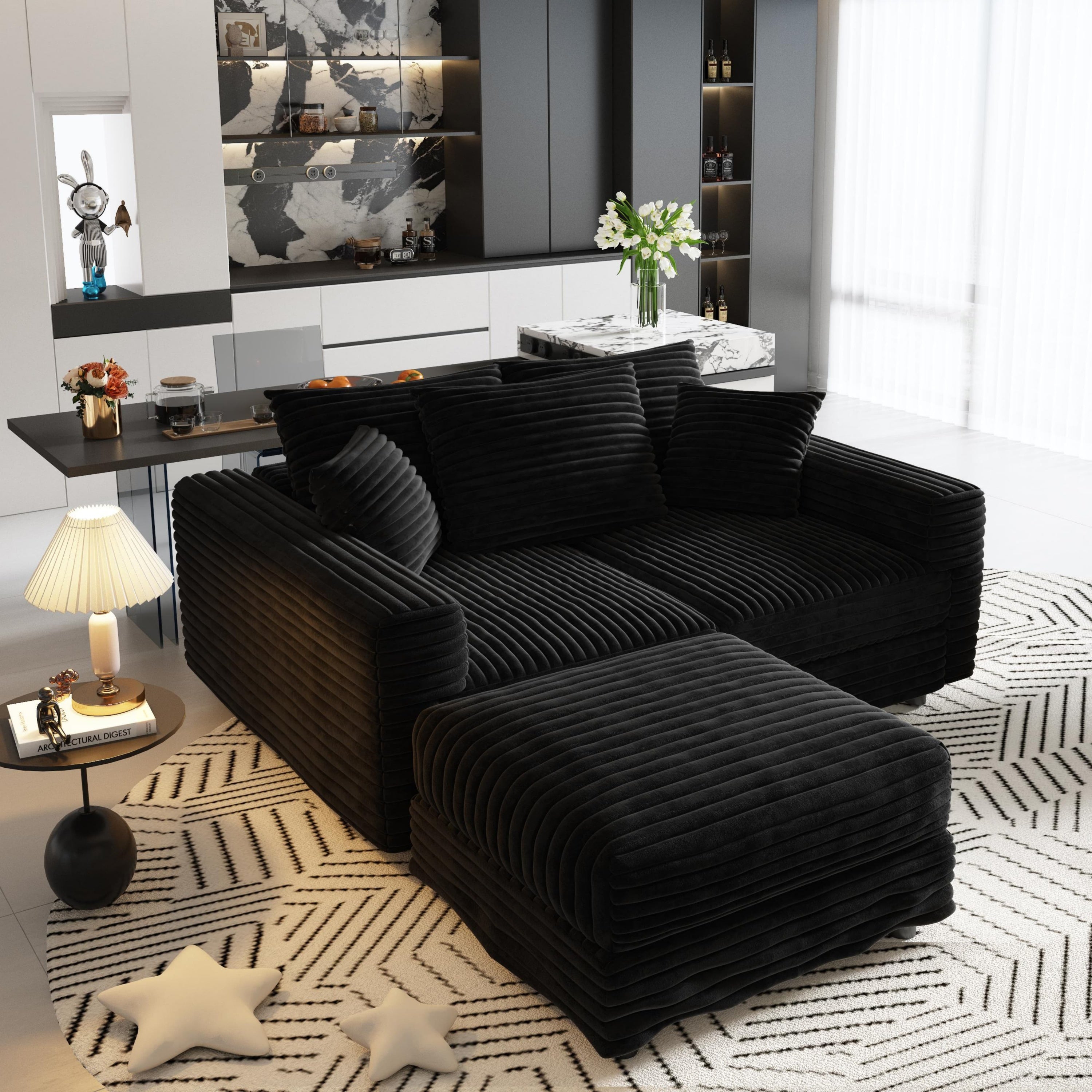 82.7' Modern Comfy Cloud Couch Sofa with Soft Pillows + Ottomans Option