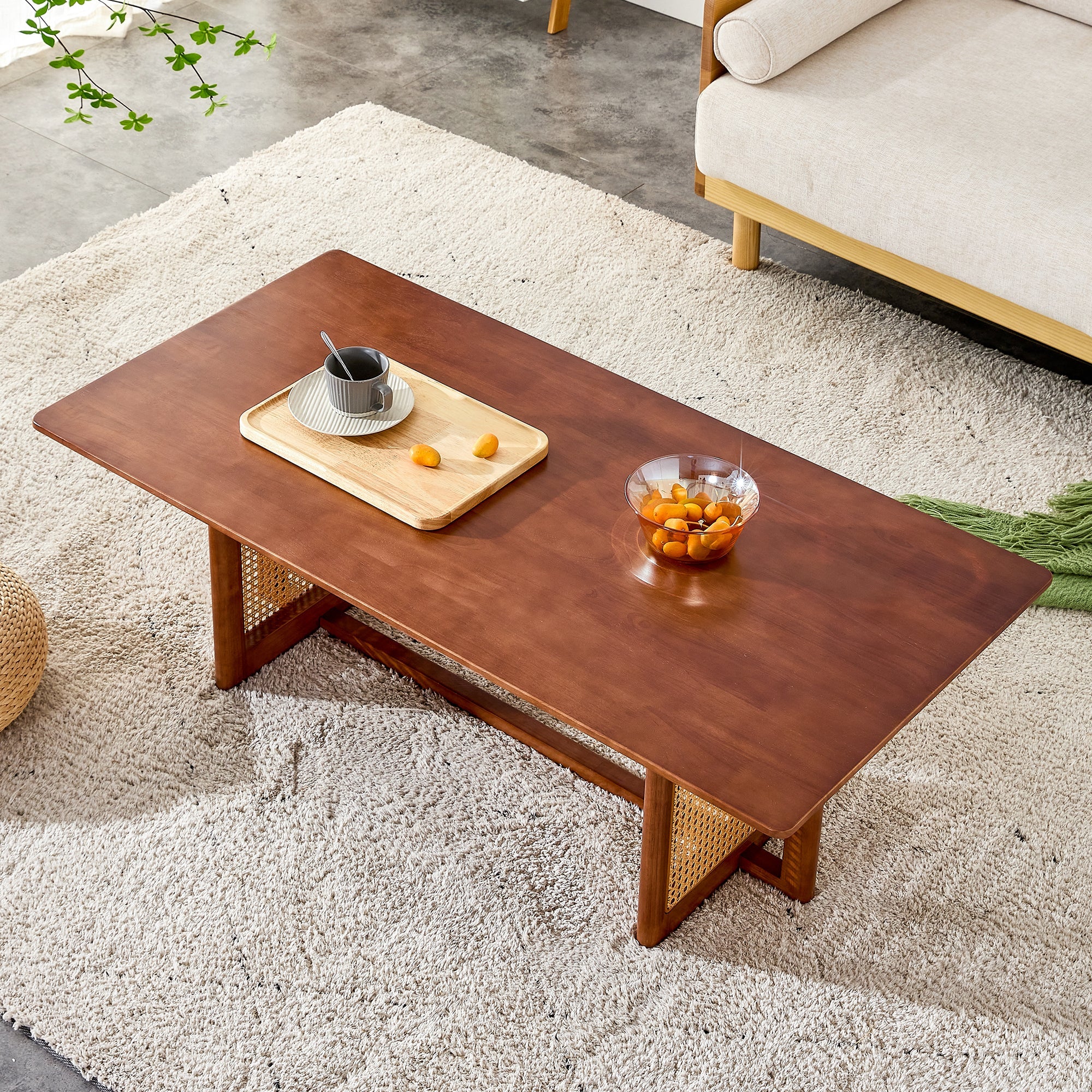 Chinese Style Rattan Solid Wood Coffee Low Table