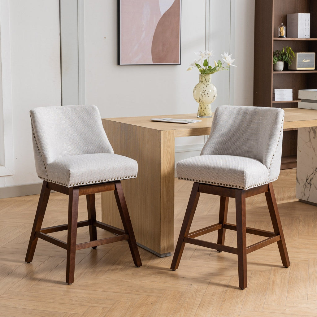Upholstered Swivel Counter Height Bar Stools with Nailhead Trim (Set of 2)