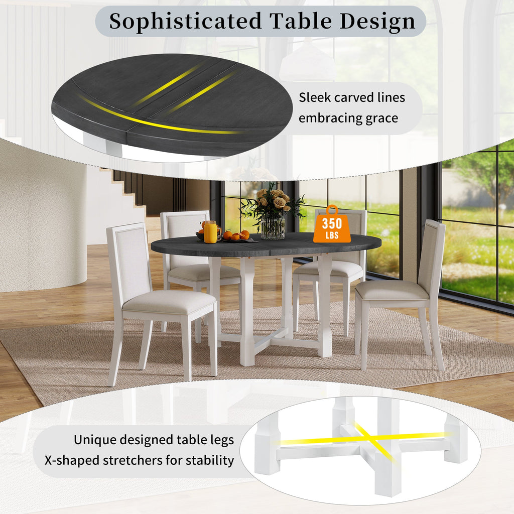 5-Piece Extendable Dining Table Set with Removable Leaf