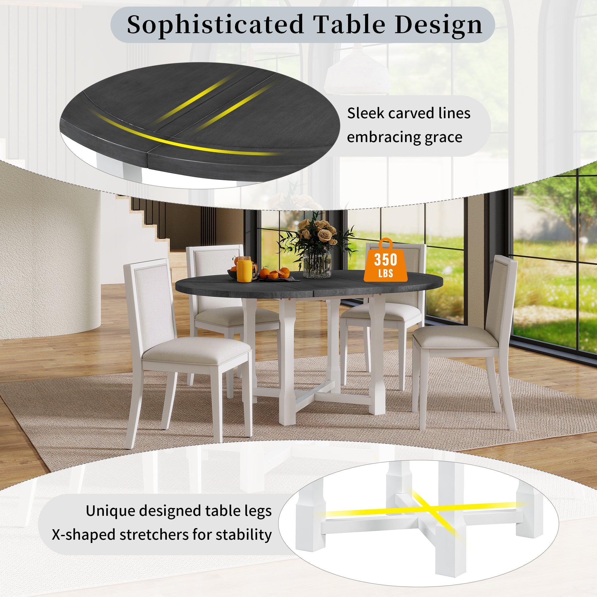 5-Piece Extendable Dining Table Set with Removable Leaf