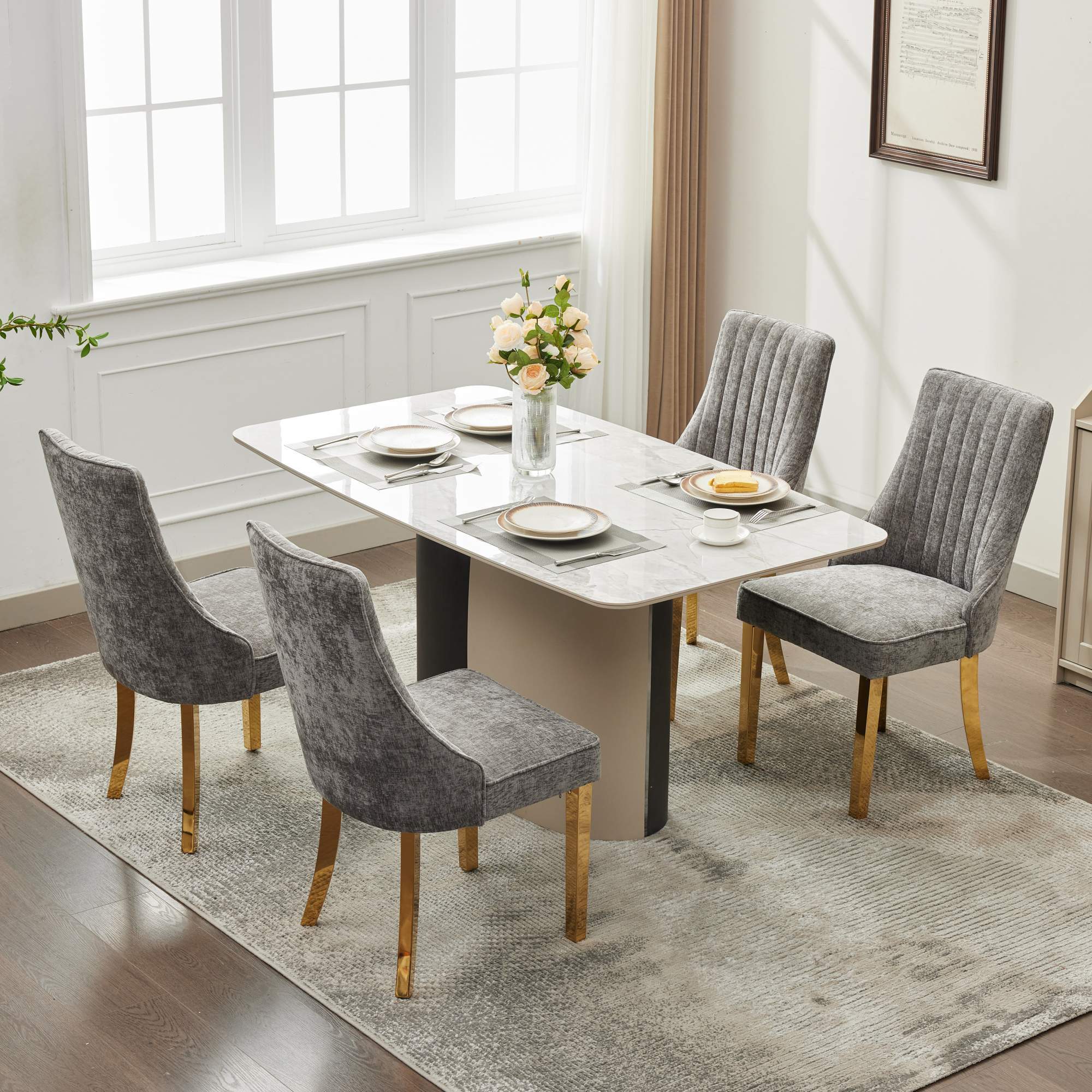 Rayon Cloth Flocking Chenille Dining Chairs (Set of 2 )