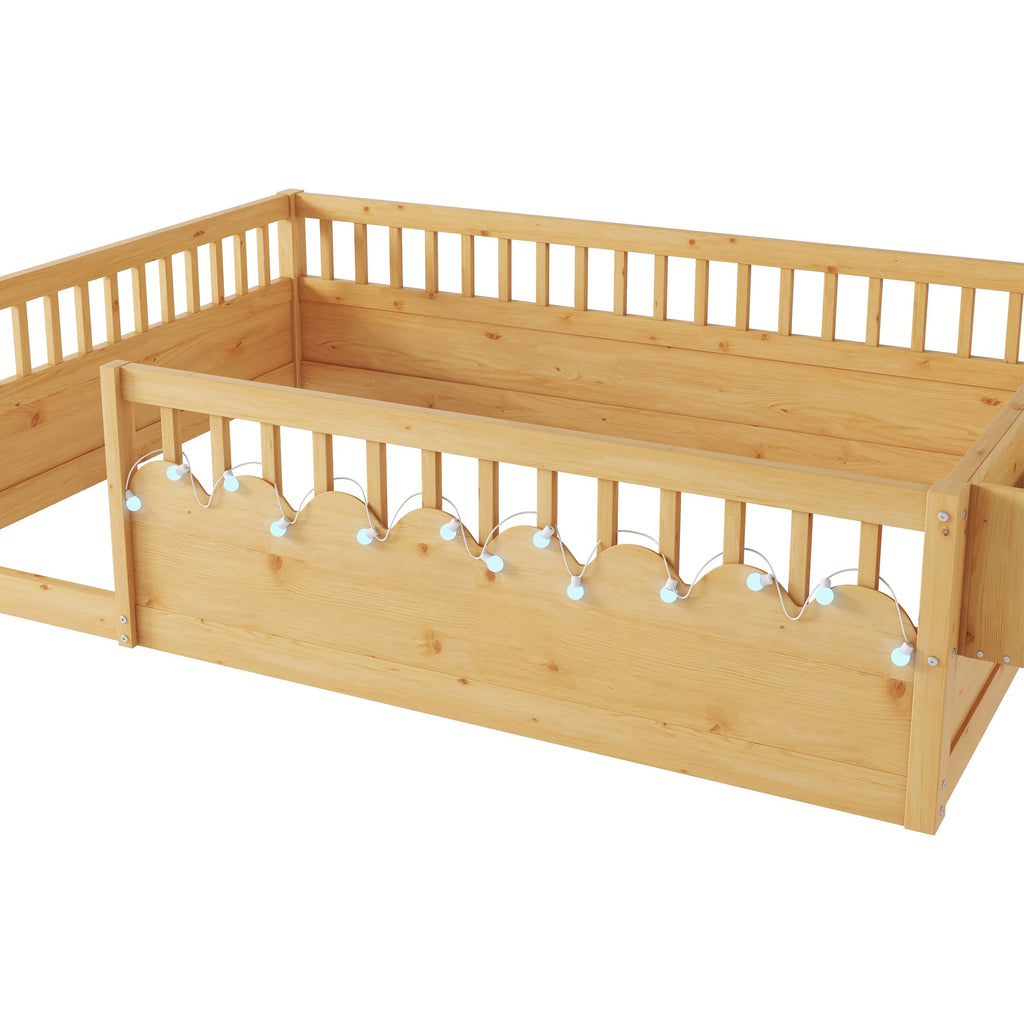 Twin/Full Montessori Floor Kids Bed Frame with High Rails