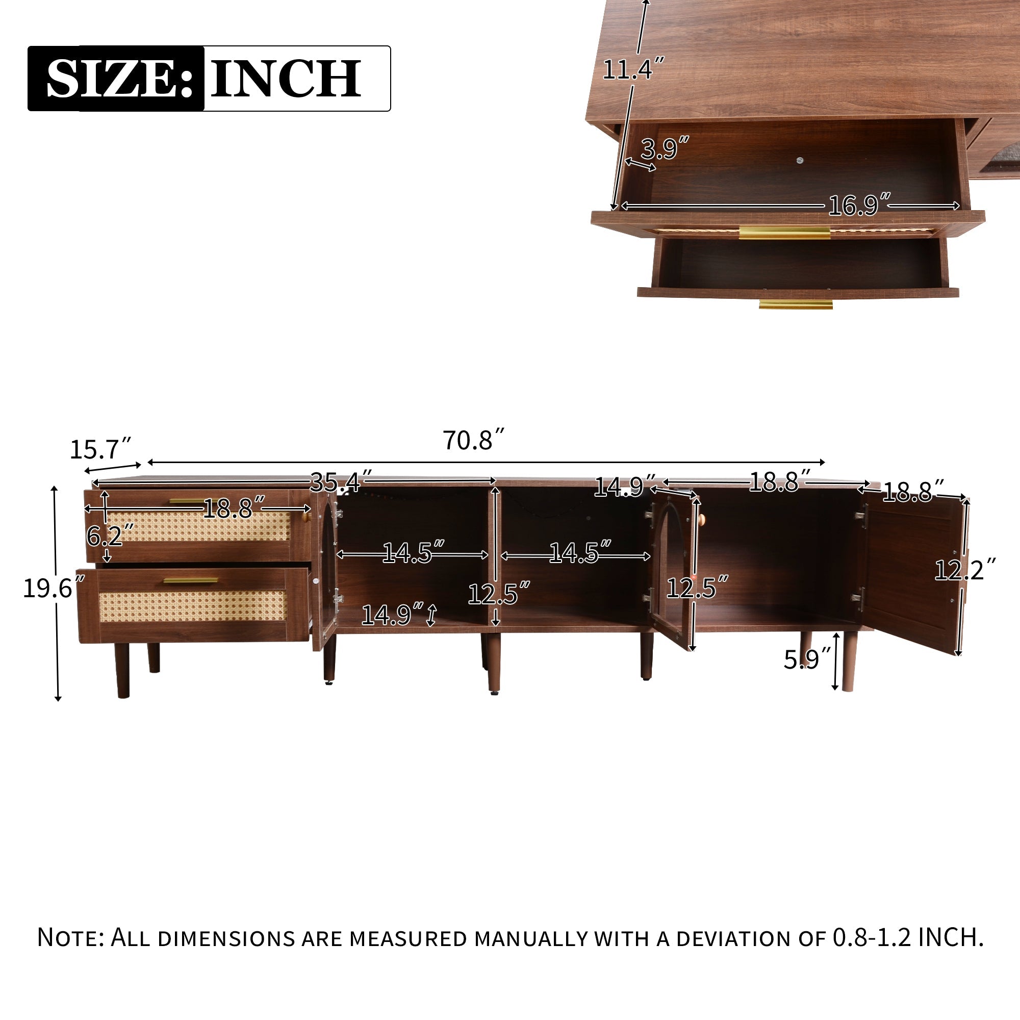 70" Rattan LED Light Entertainment TV Stand
