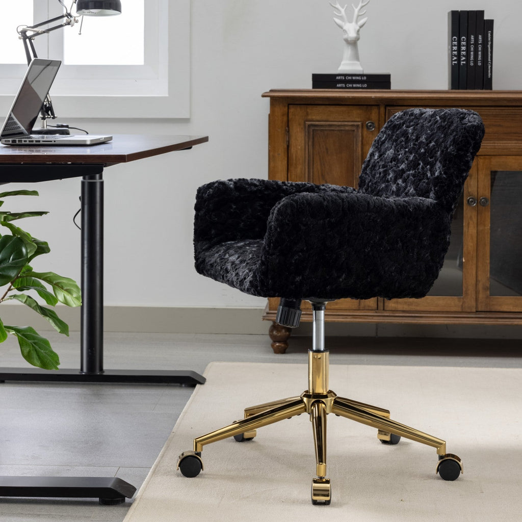 Artificial Rabbit Hair Home Office Chair with Golden Metal Base