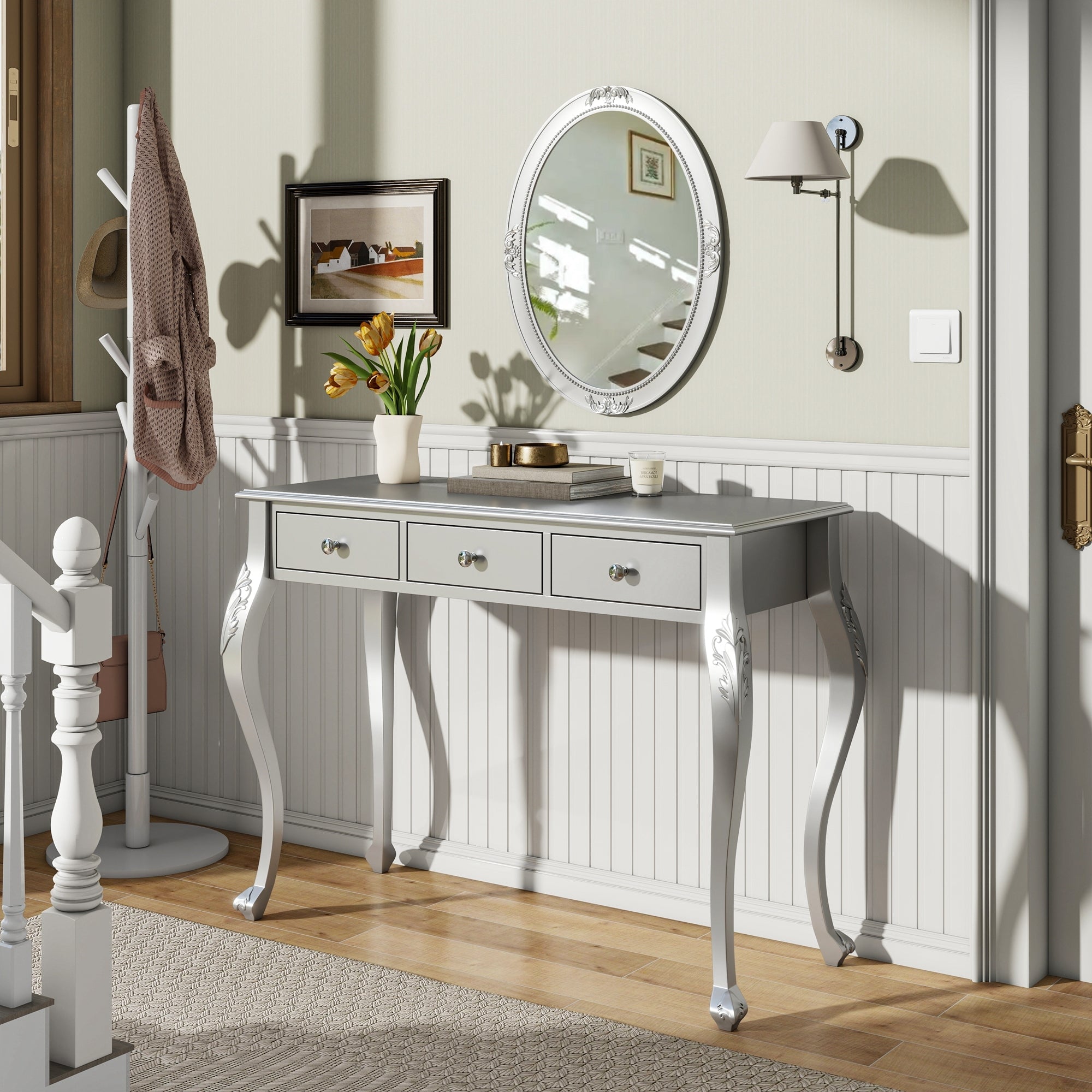 Luxury Makeup Vanity Desk with Oval Mirror