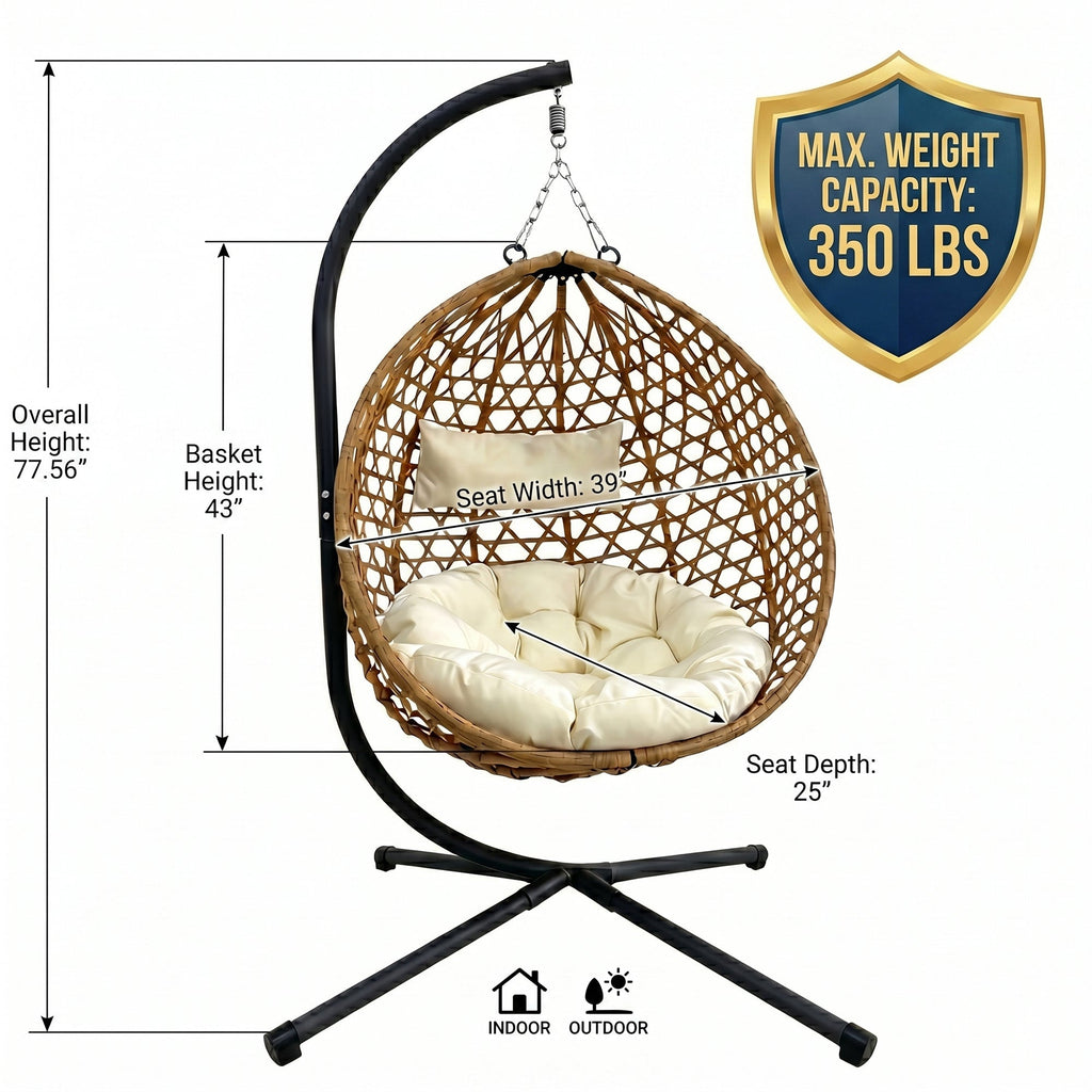 Folding PE Rattan Hanging Egg Chair with Aluminum Steel Frame