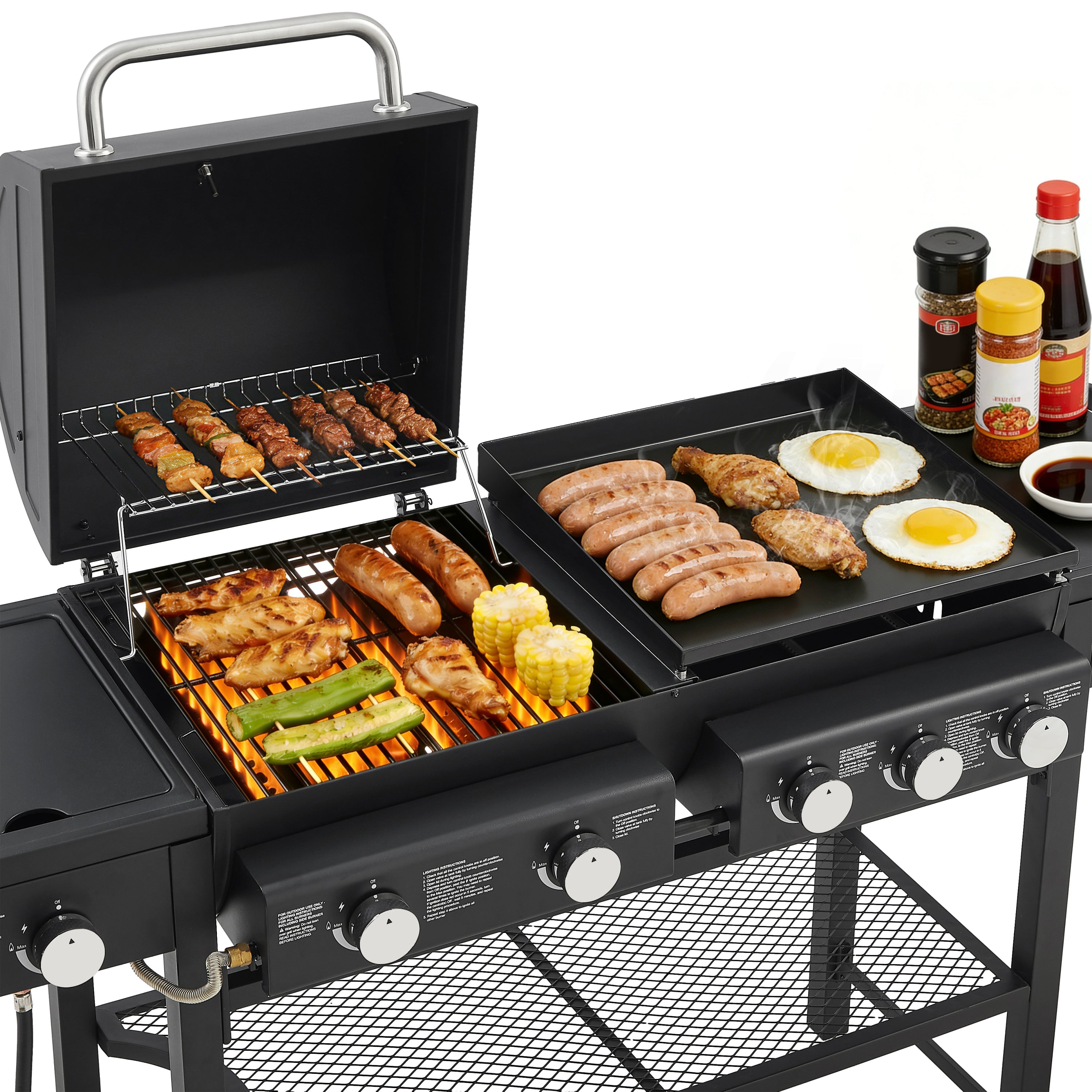 All-in-One 5 Burner Propane Gas Grill Griddle Combo 56000 BTU Heavy Duty Backyard BBQ