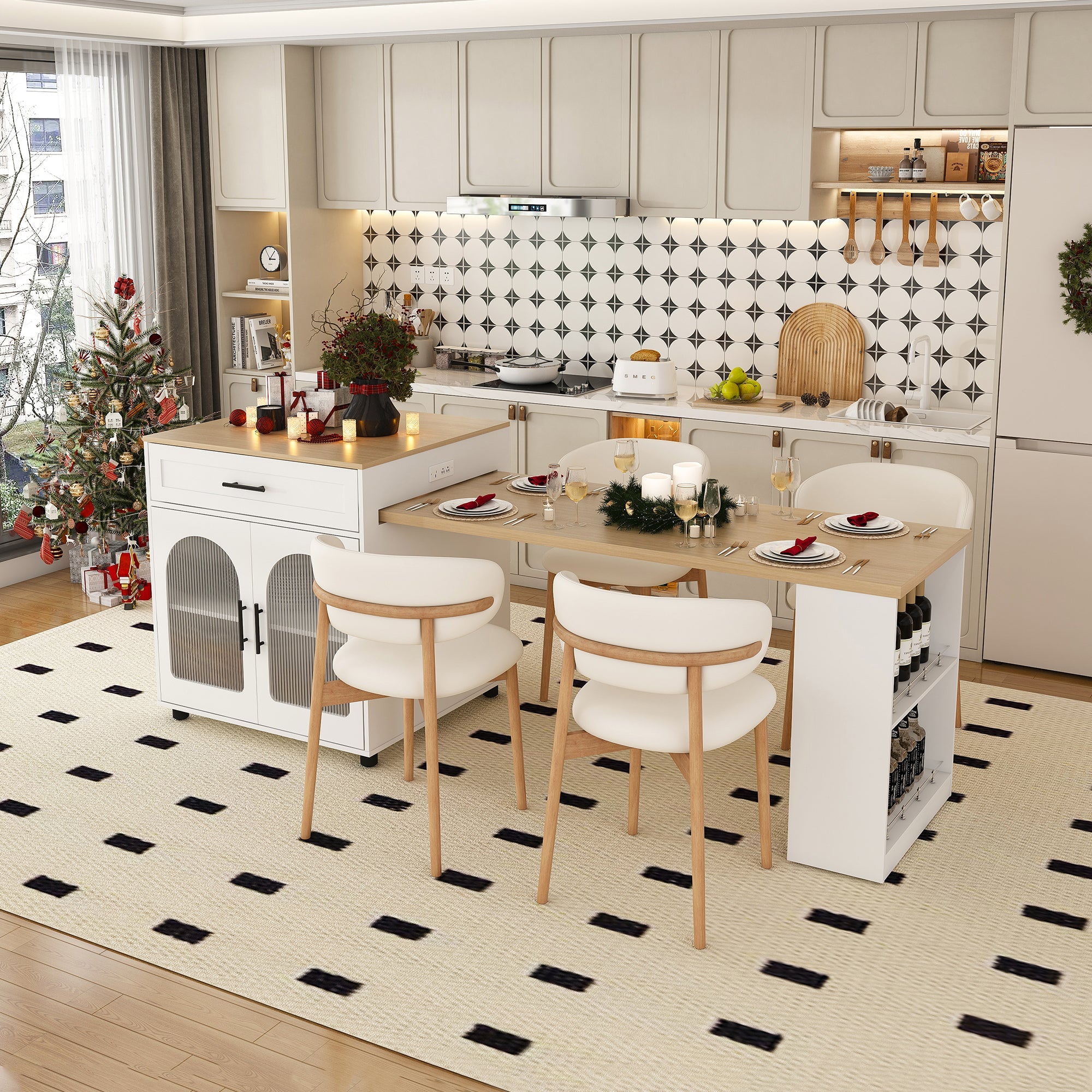 Expandable Kitchen Island with Dining Table