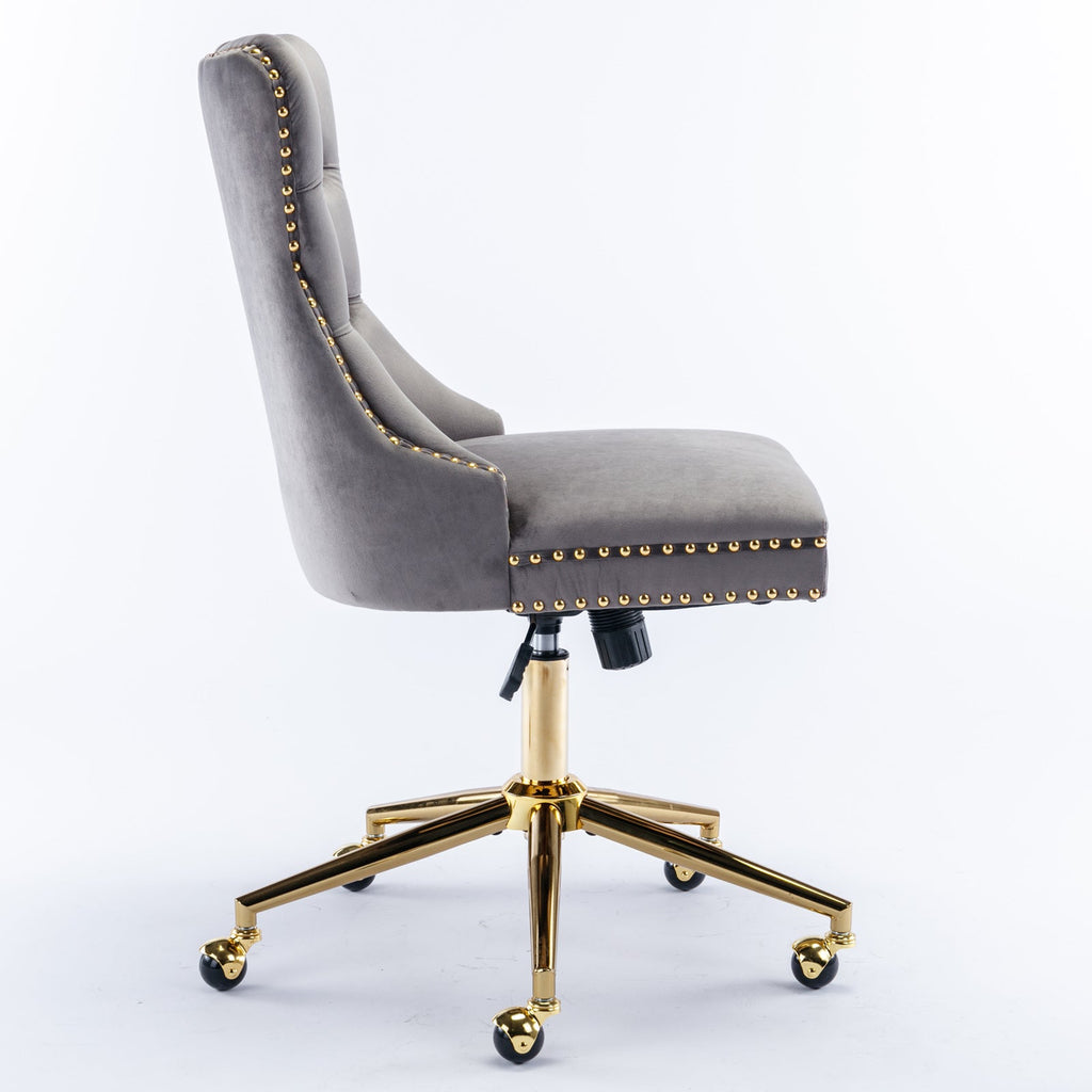 Adjustable Velvet Upholstered Tufted Button Home Office Chair
