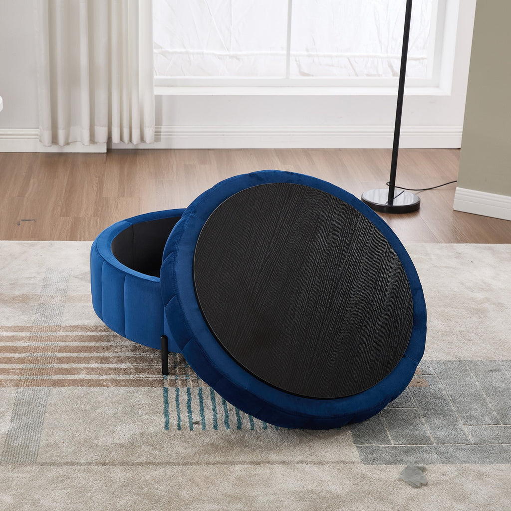 31.5'W Upholstered Round Ottoman with Reversible Lid