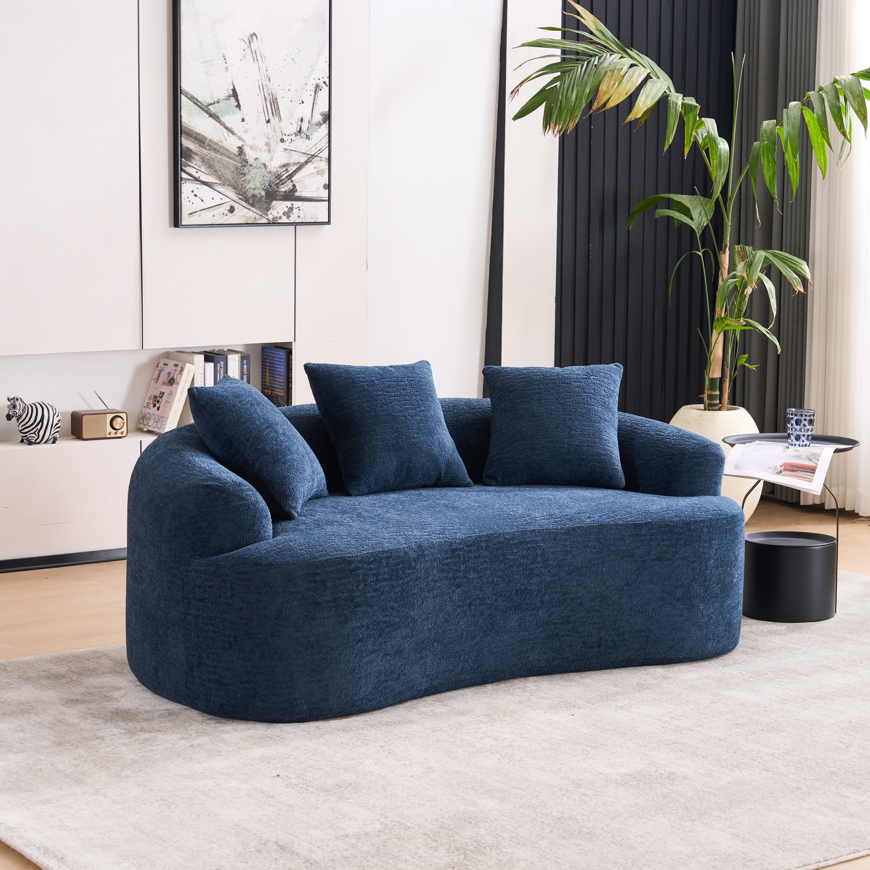 Loveseat Sofa with Wood Grain Chenille Fabric