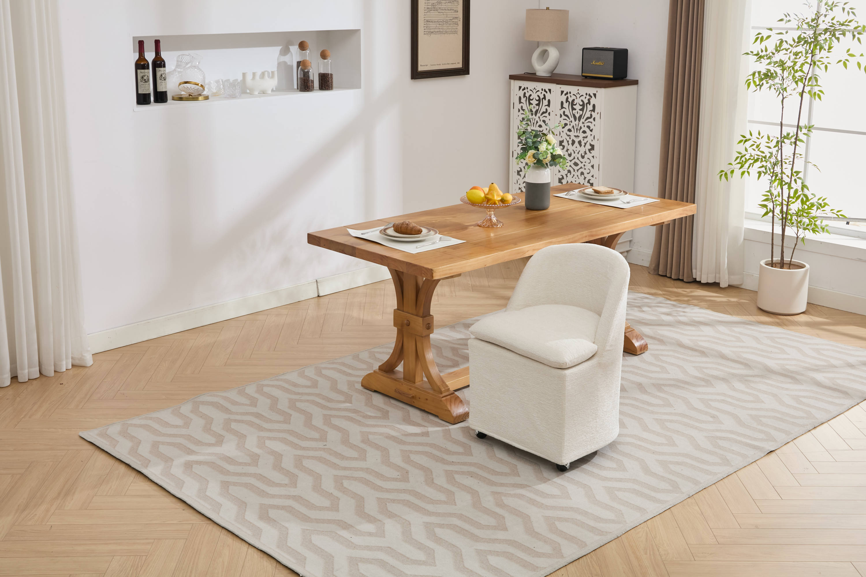 Chenille Fabric Dining Chairs with Universal Wheels