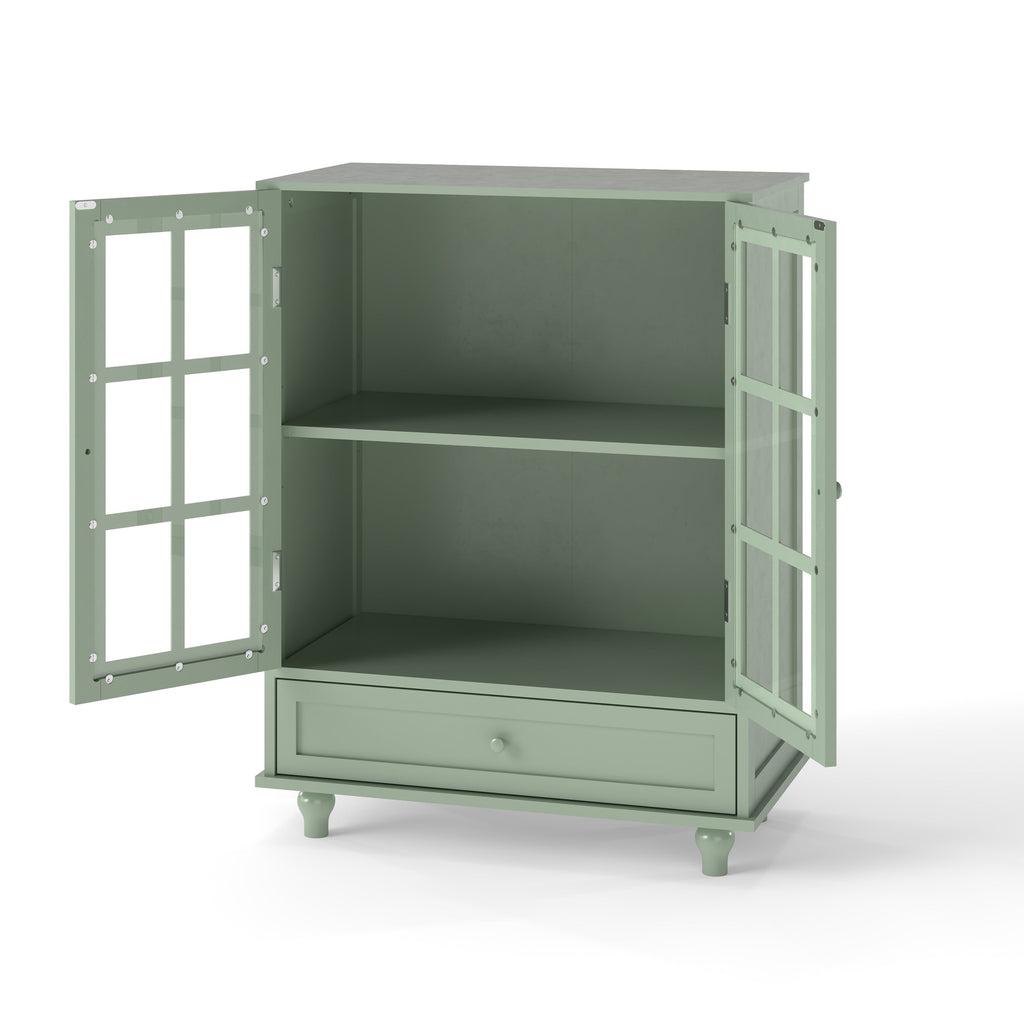 Minimalism Buffet Cabinet with Double Glass Doors and Drawer Mint Green