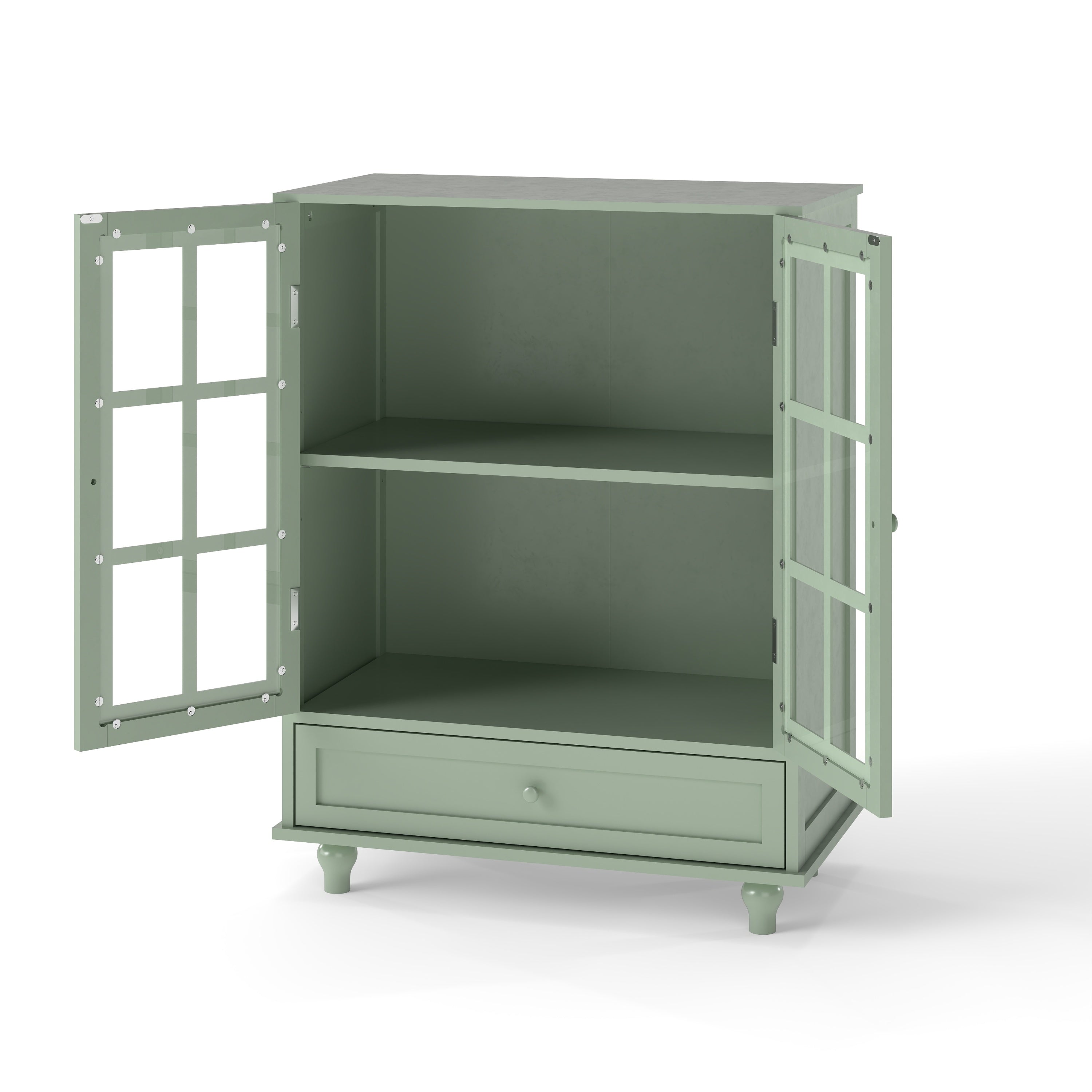 Minimalism Buffet Cabinet with Double Glass Doors and Drawer Mint Green
