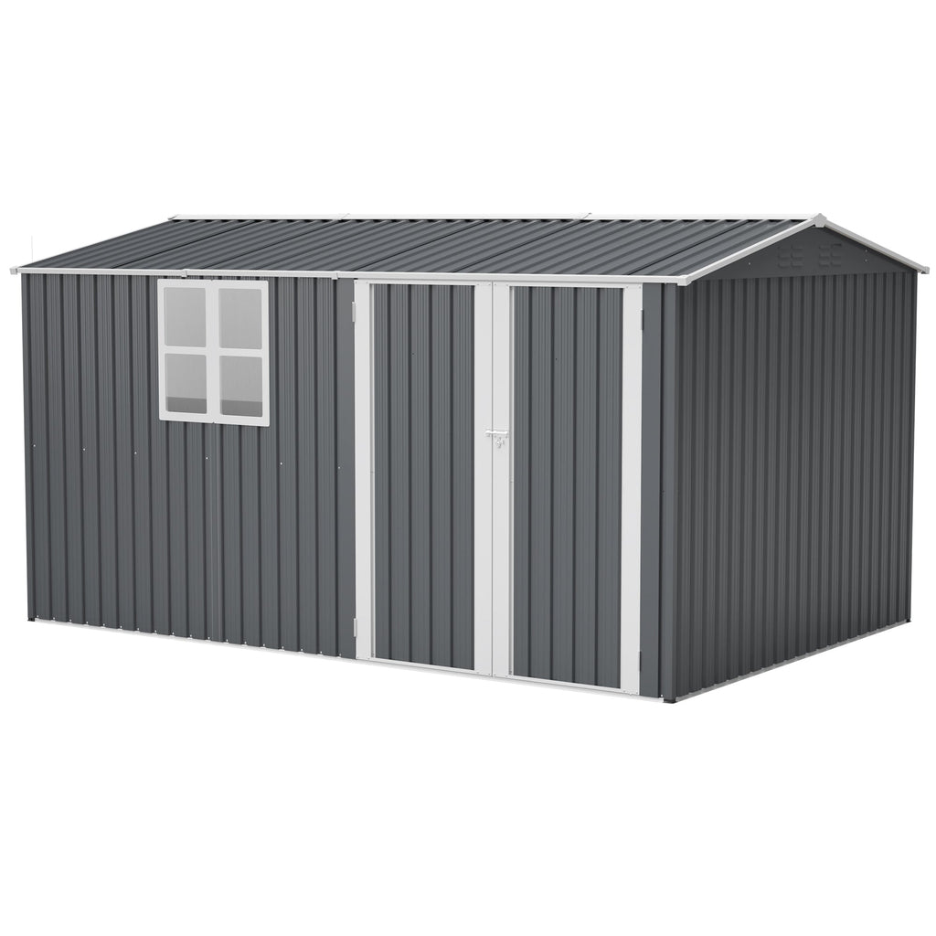 8x12ft Steel Storage Shed w/ Window, Hinged Doors, 4 Vents for Yard/Garden/Patio