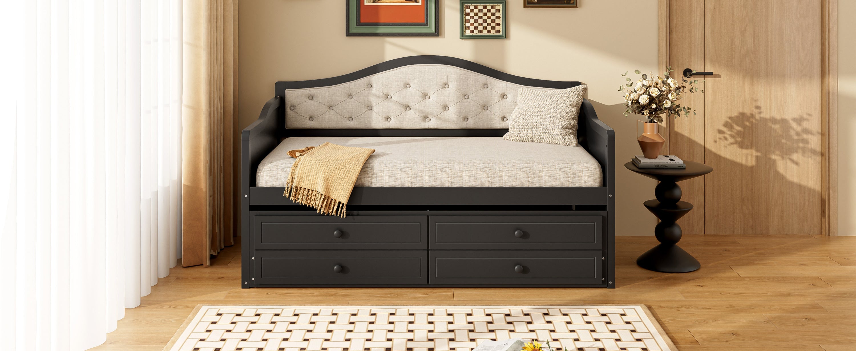 Wooden Twin Sofa Bed with Trundle