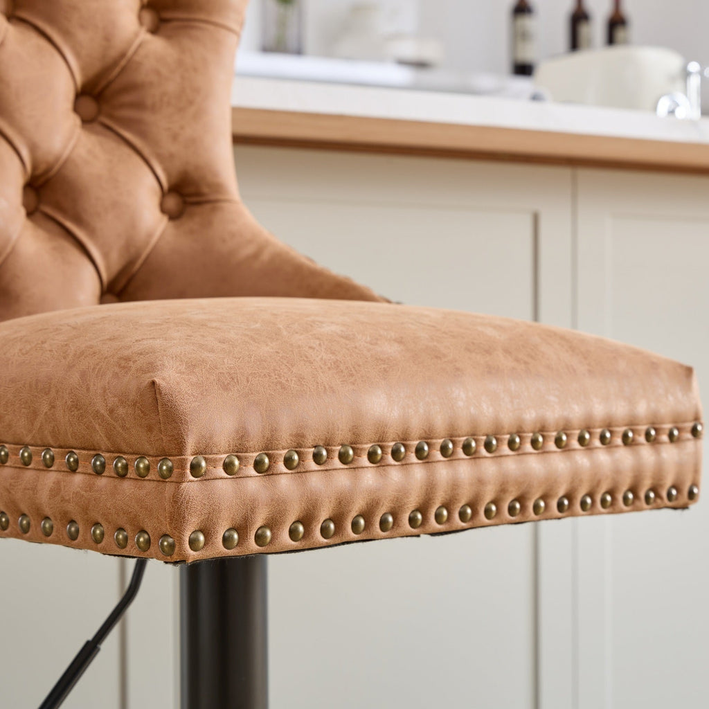 Aged and Retro PU Swivel Barstools Adjusatble Seat Height (Set of 2)