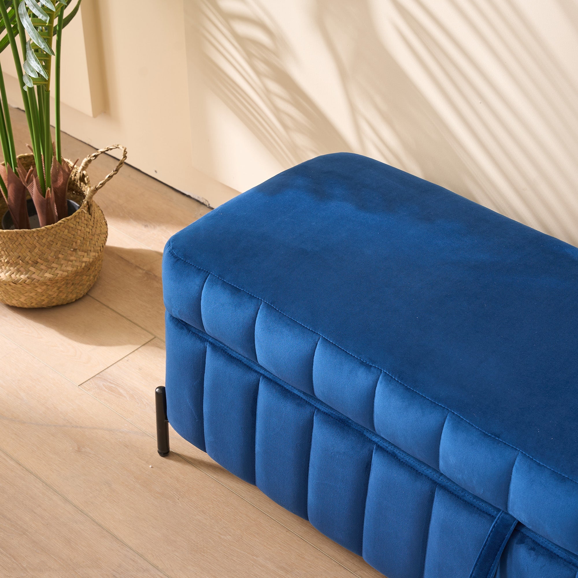 49.21' Wide Velvet Storage Soft Bench Footstool Ottoman