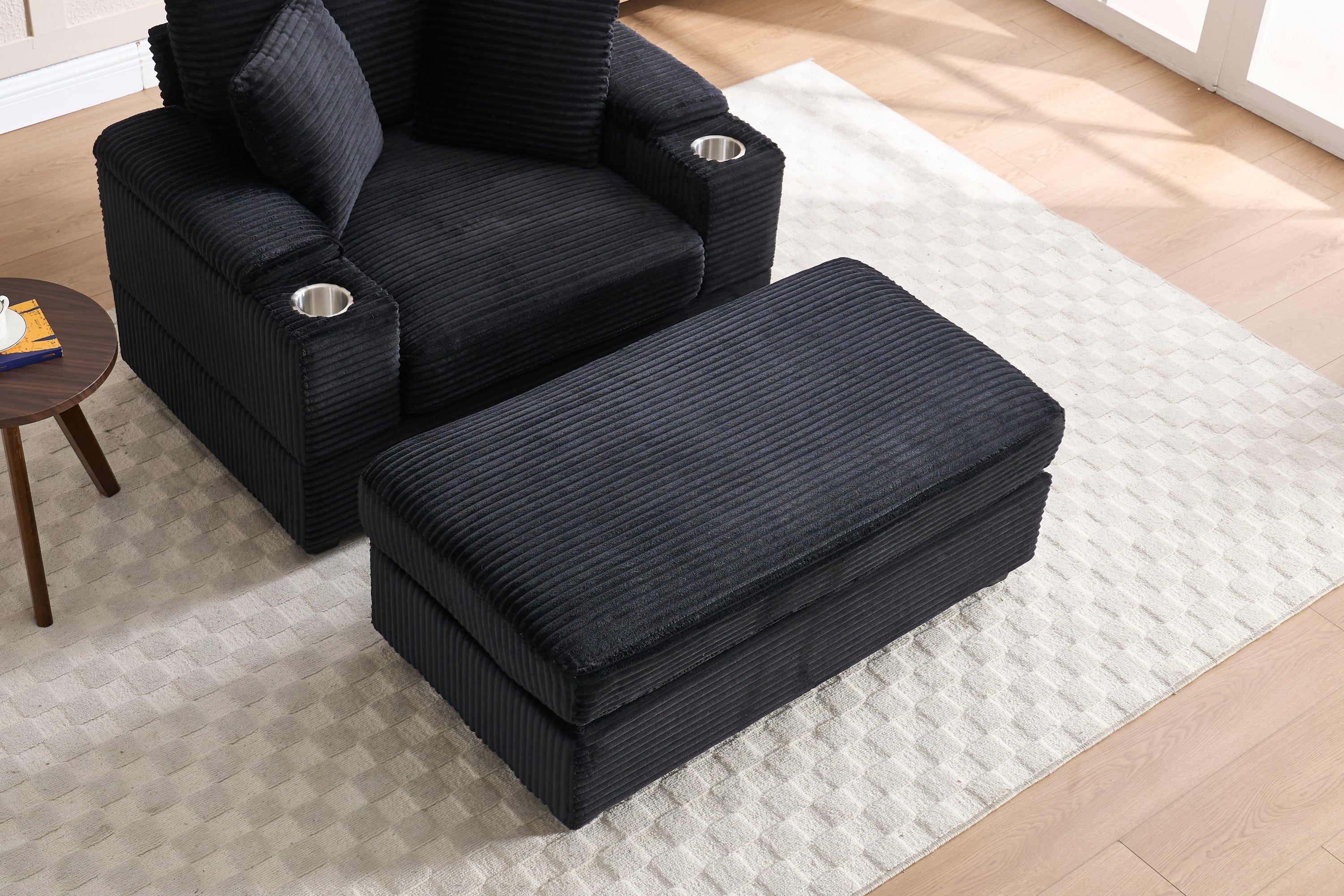 Corduroy Upholstered Chaise Lounge Sofa with Handrail Storage