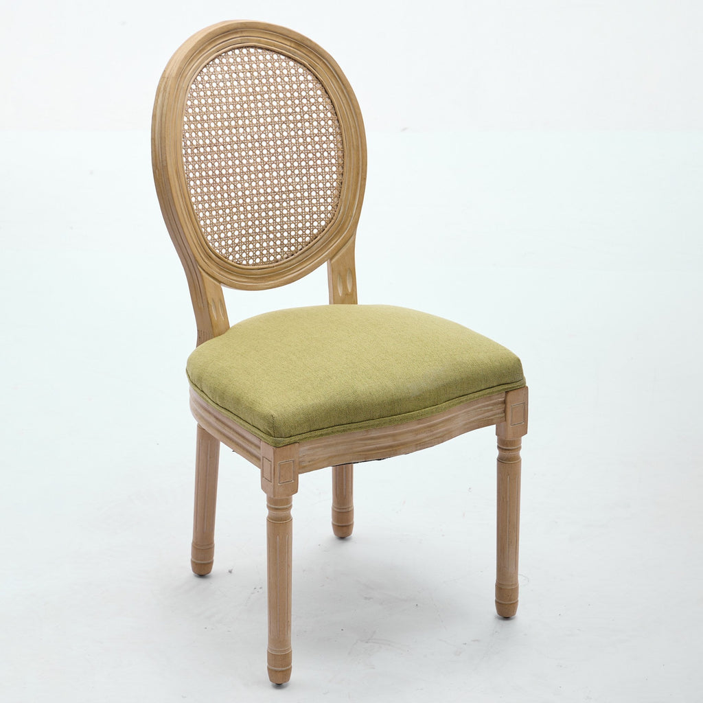 French Style Solid Wood Frame Linen Fabric Dining Chair (Set of 2)