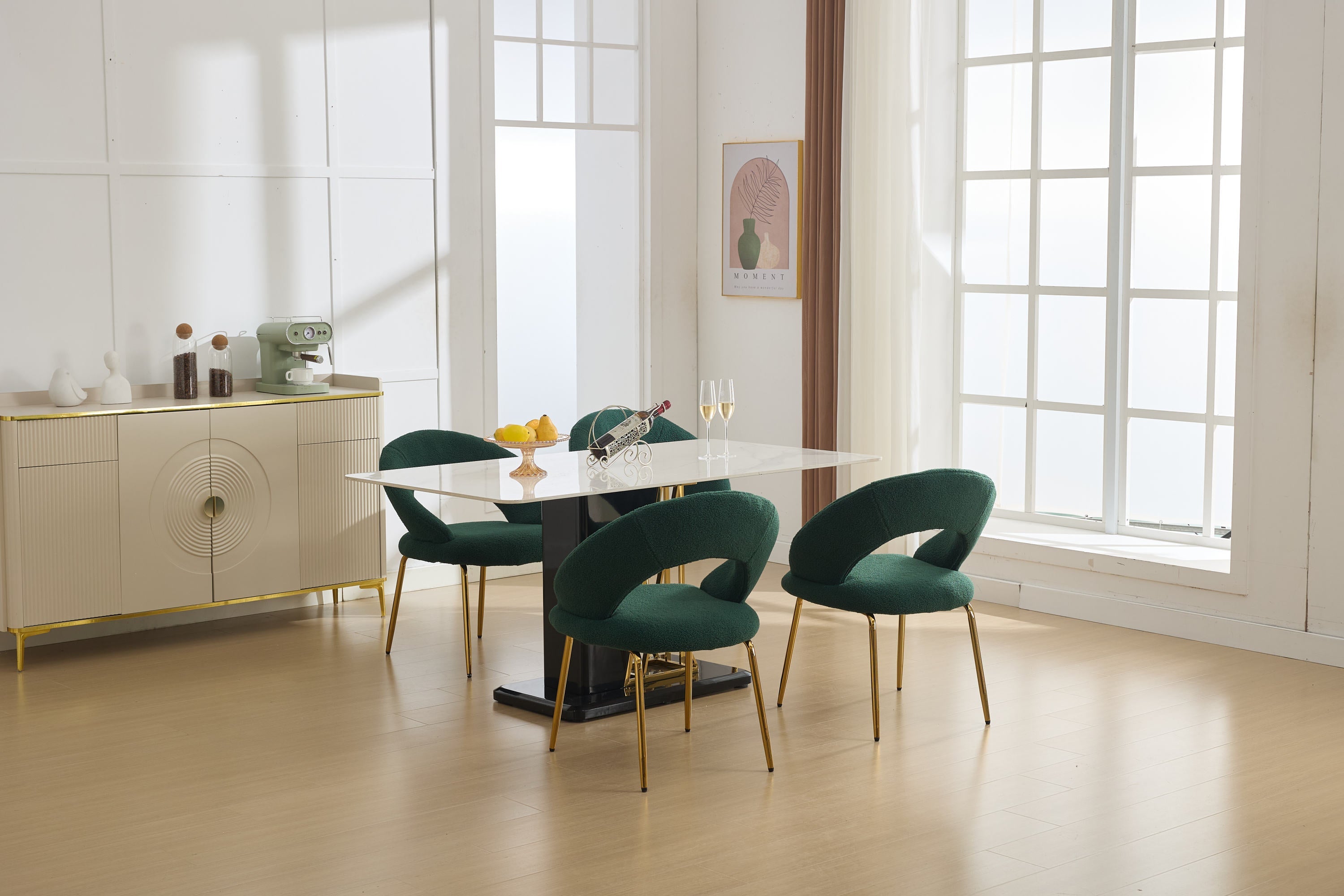 Velvet/Teddy Fabric Dining Chairs with Curved Backrest