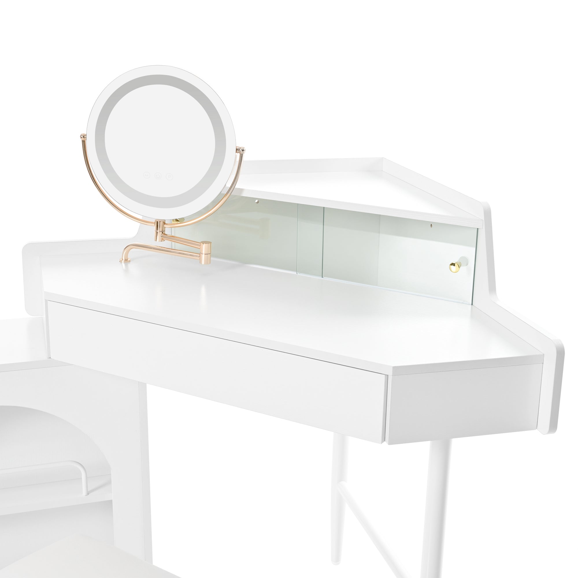 Modern Corner Vanity Set with Mirror and Stool