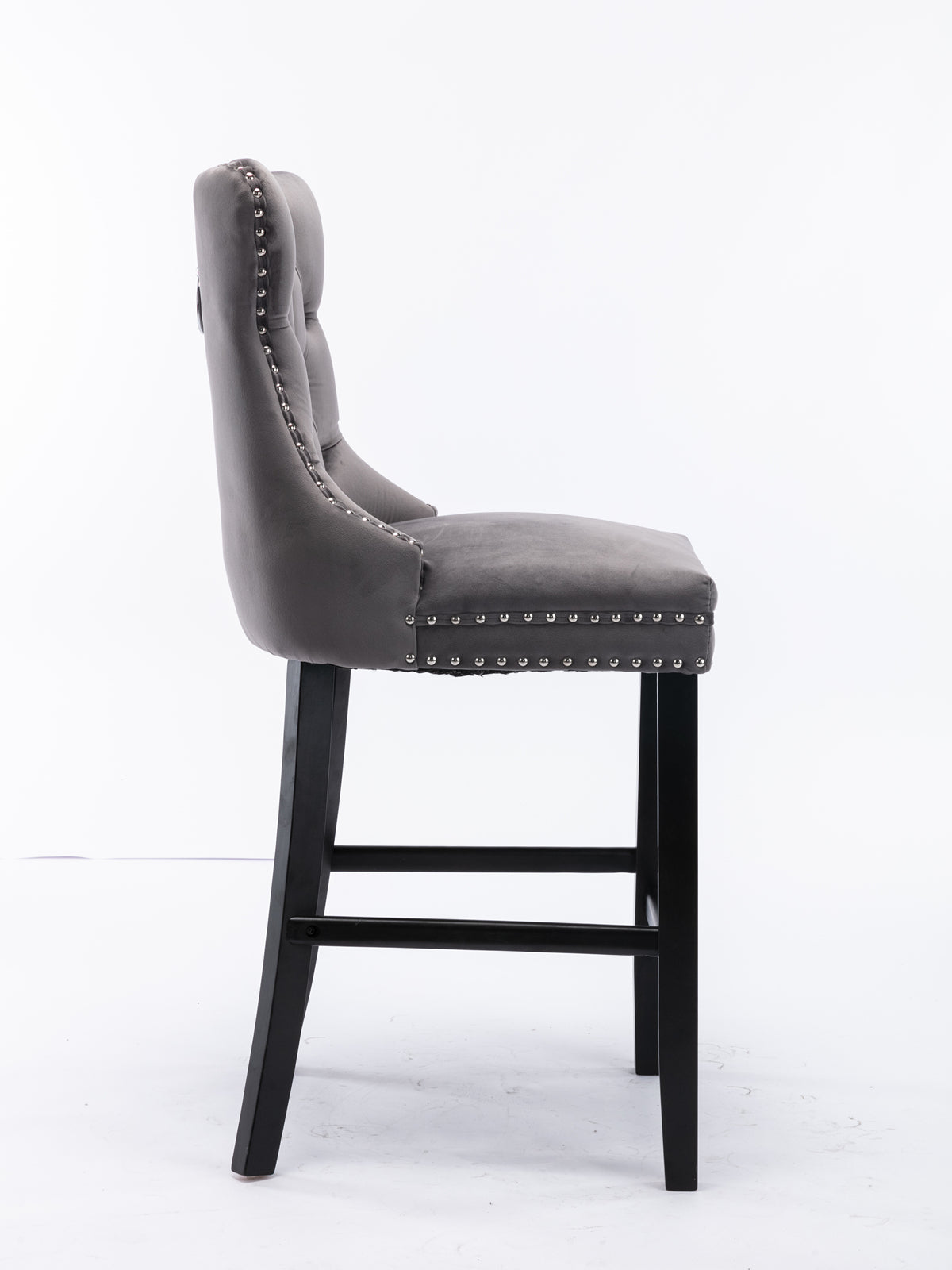 Contemporary Velvet Upholstered Barstools with Button Tufted Decoration (Set of 2)