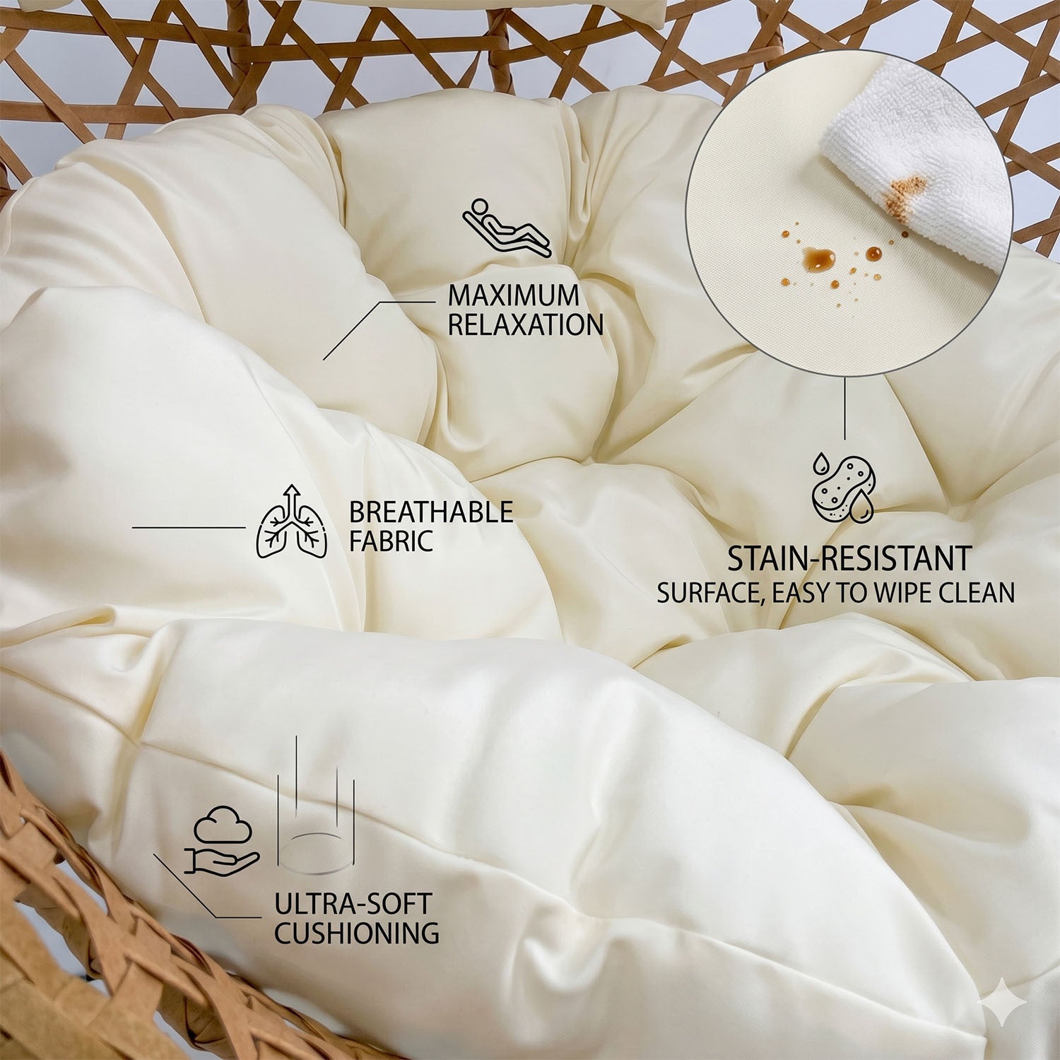 Folding PE Rattan Hanging Egg Chair with Aluminum Steel Frame