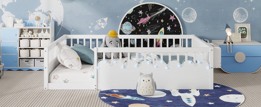 Twin/Full Montessori Floor Kids Bed Frame with High Rails