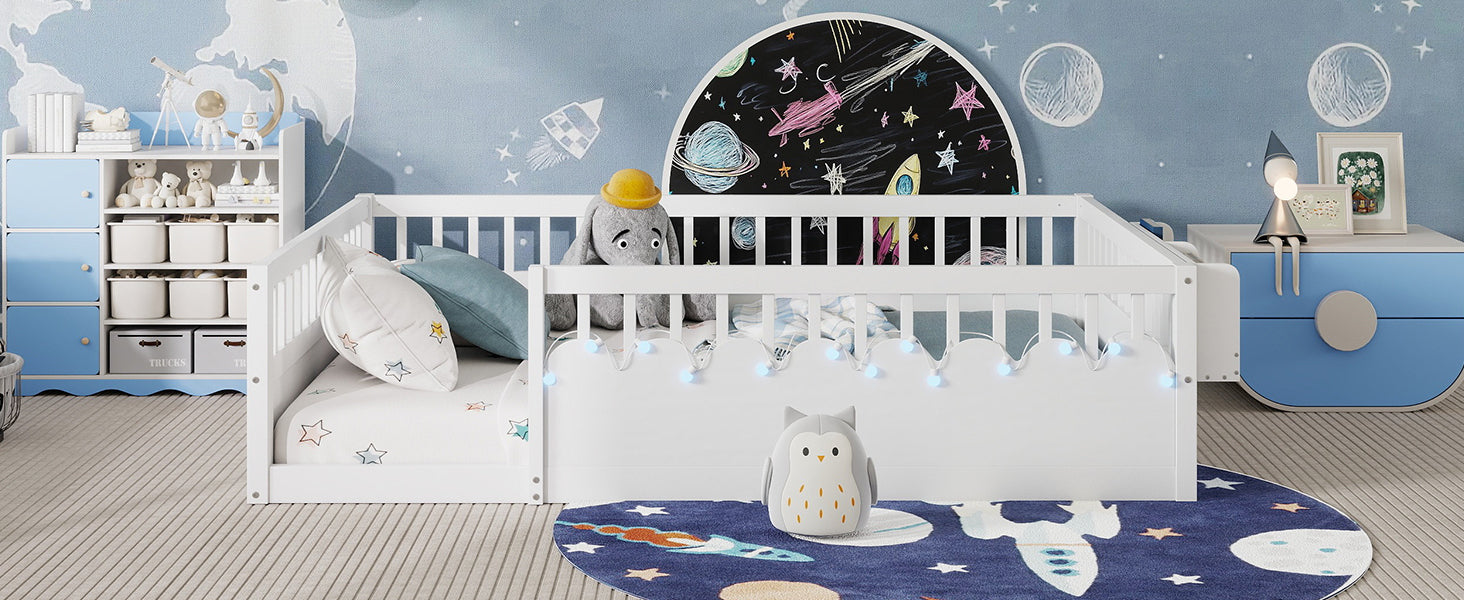 Twin/Full Montessori Floor Kids Bed Frame with High Rails