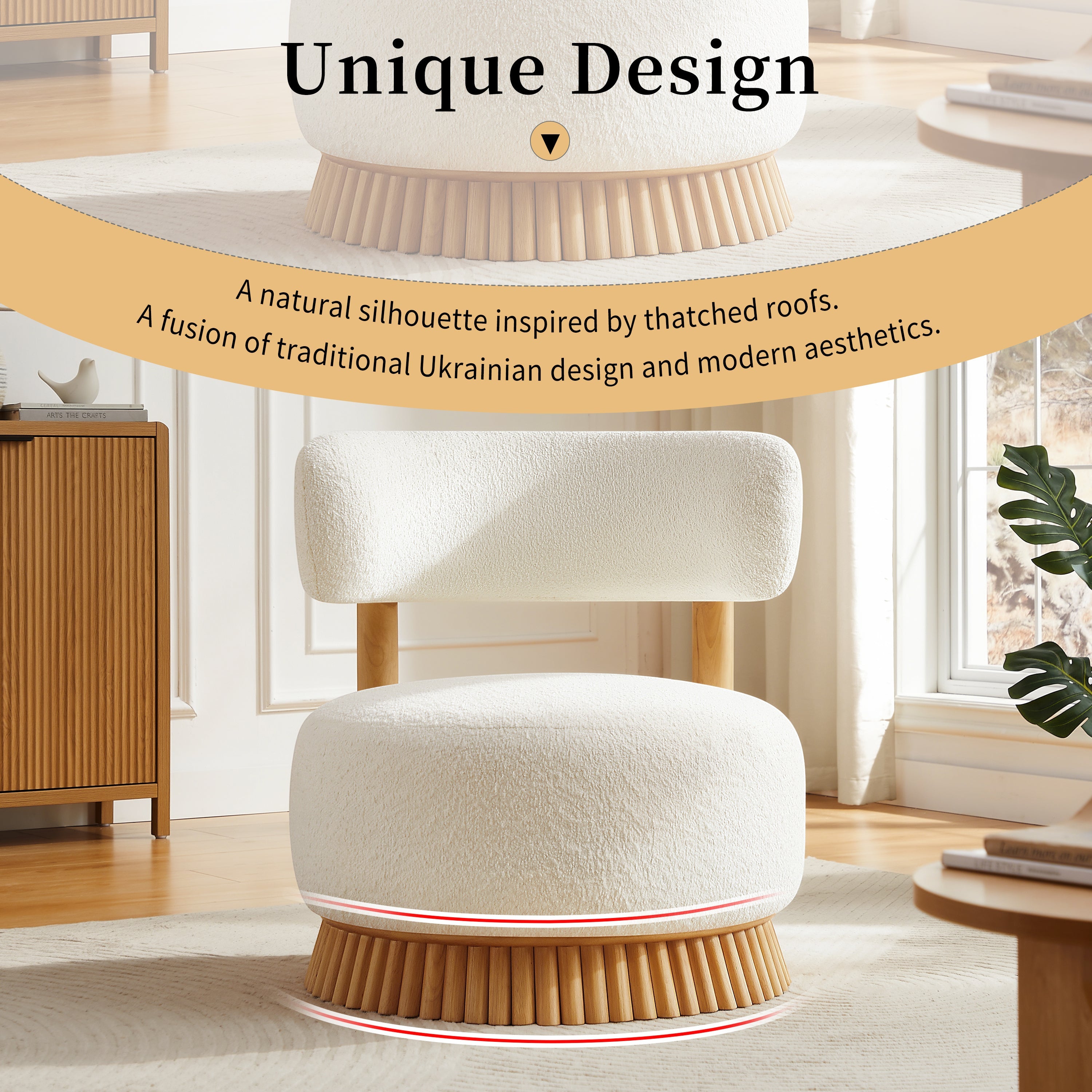 Modern Armless Chair with Wooden Base Featuring Thatched Roof Rod Design