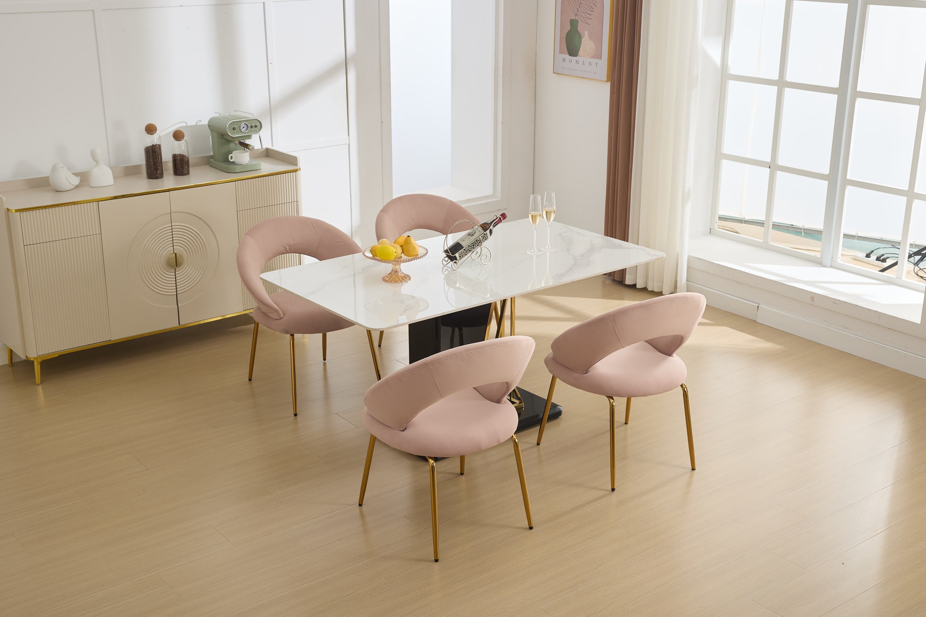 Velvet/Teddy Fabric Dining Chairs with Curved Backrest