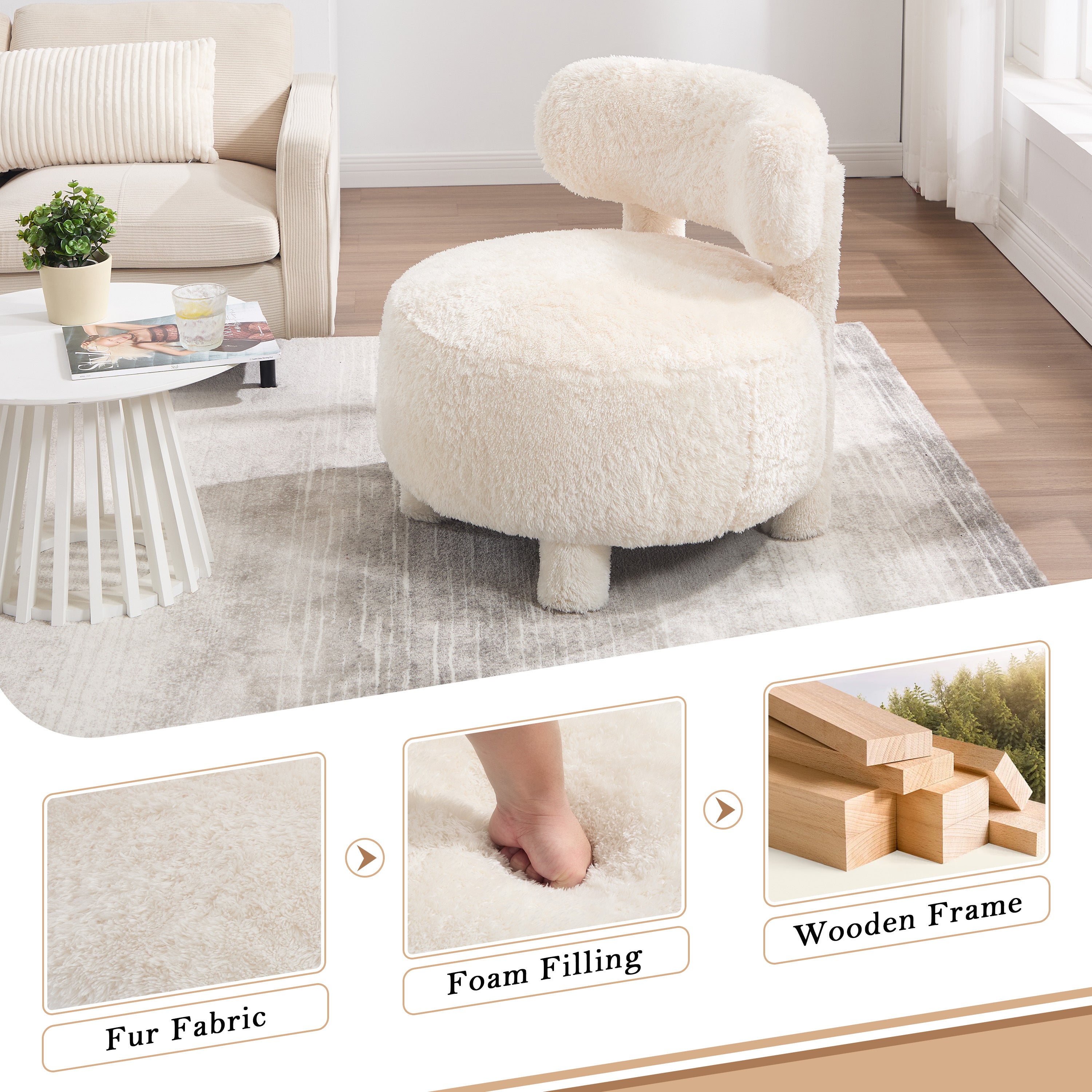 Fur/Teddy Fabric Armless Accent Chair with Curved Backrest