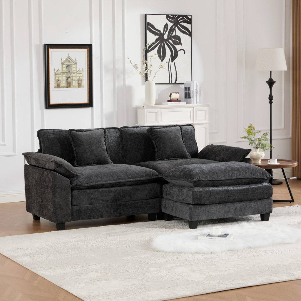 Modern Comfy Upholstered Seat Cushion Sectional Couch (Ottoman is Not Included)