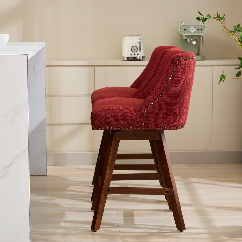 Upholstered Swivel Counter Height Bar Stools with Nailhead Trim (Set of 2)
