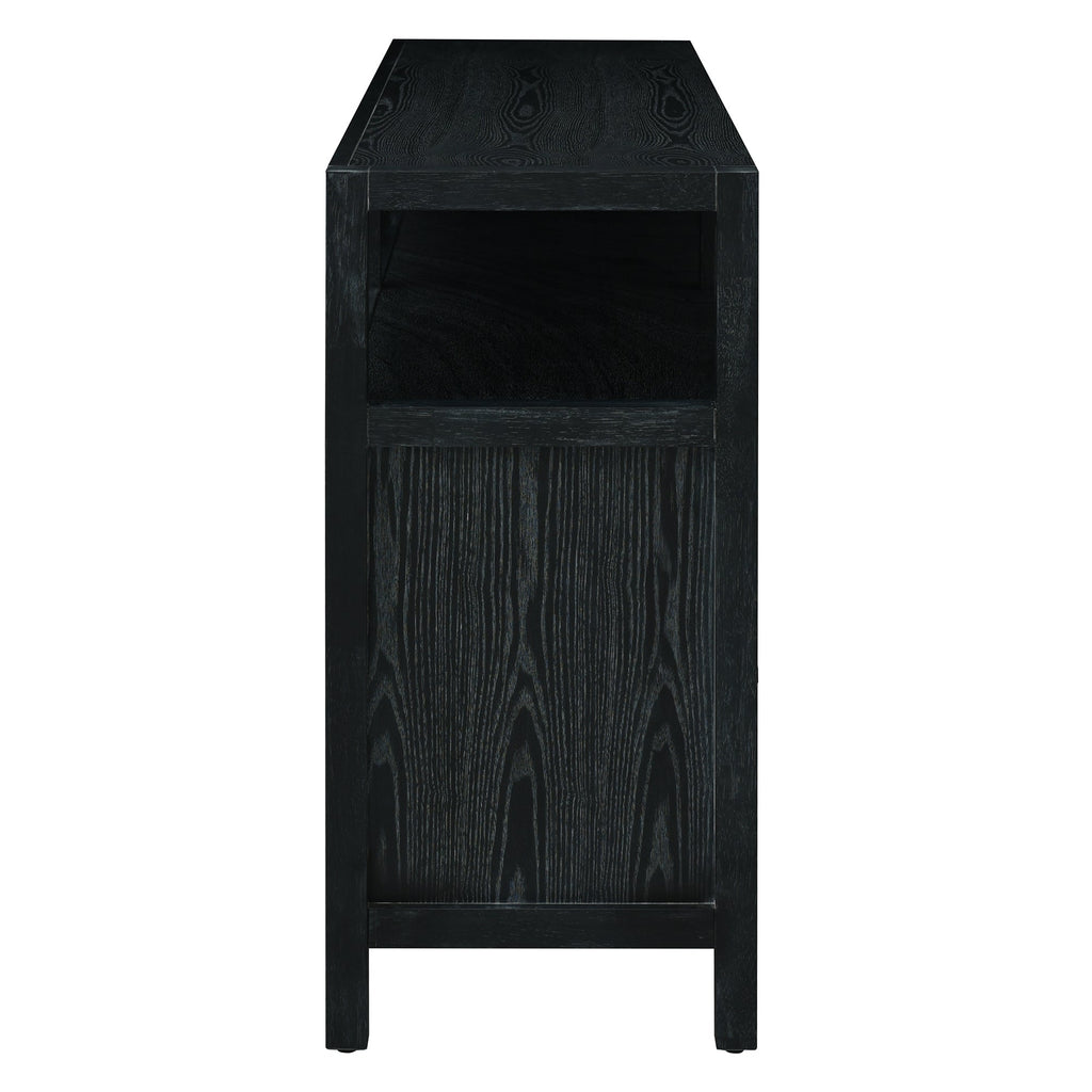 Bohemian Style Rattan Storage Cabinet with 3-position Adjustable Shelves