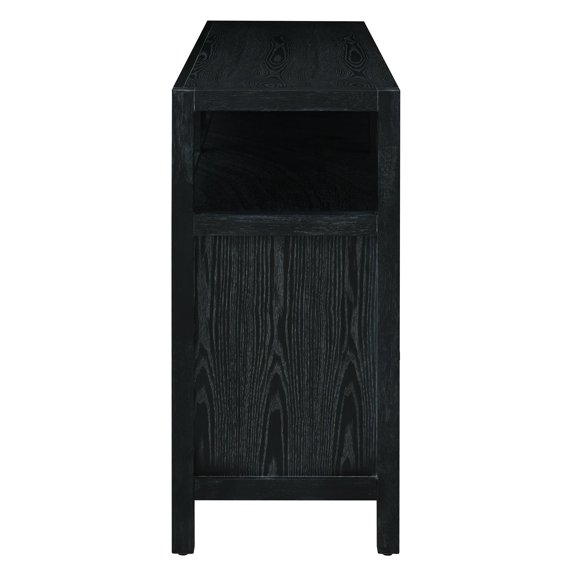 Bohemian Style Rattan Storage Cabinet with 3-position Adjustable Shelves