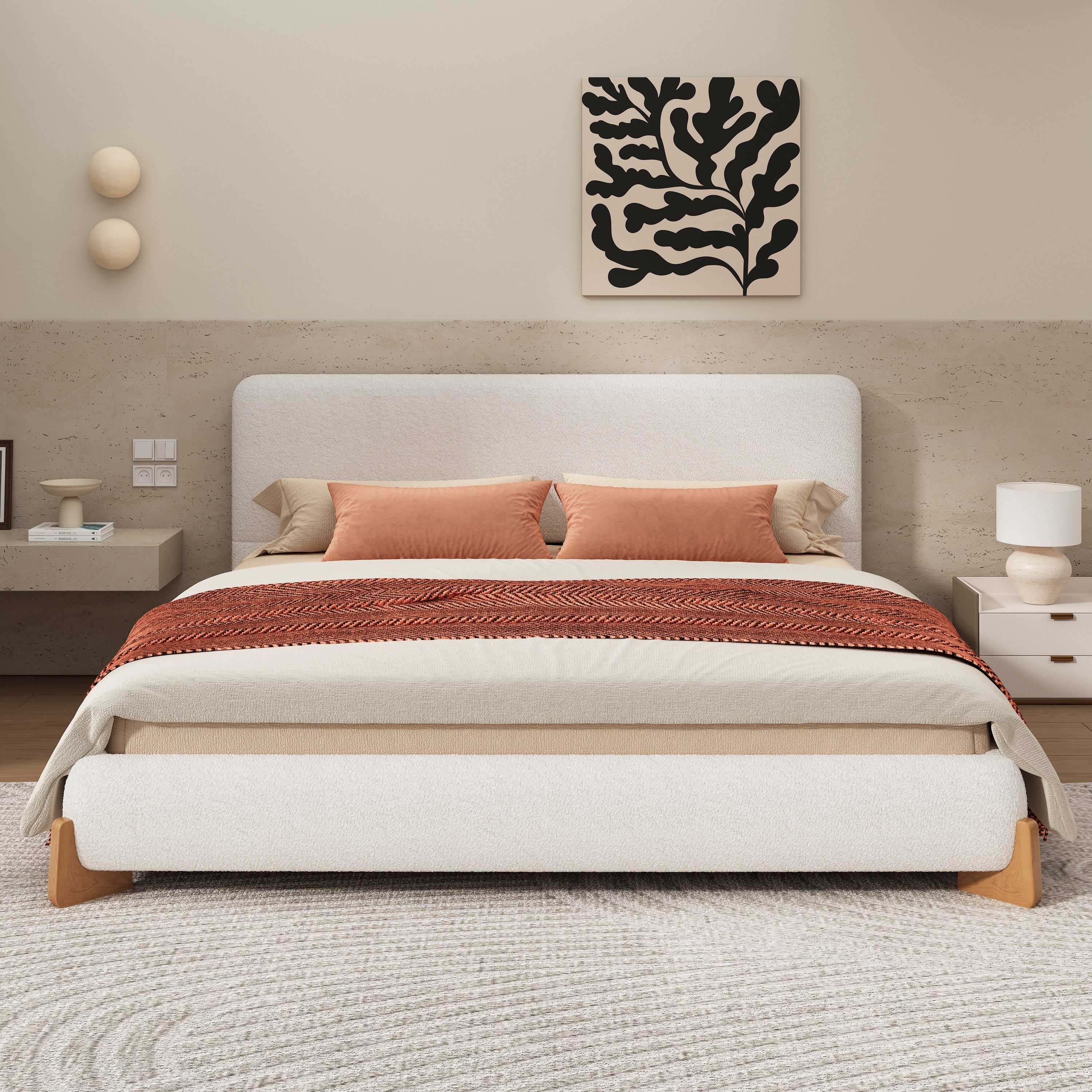 Elegant Boucle Upholstered Bed