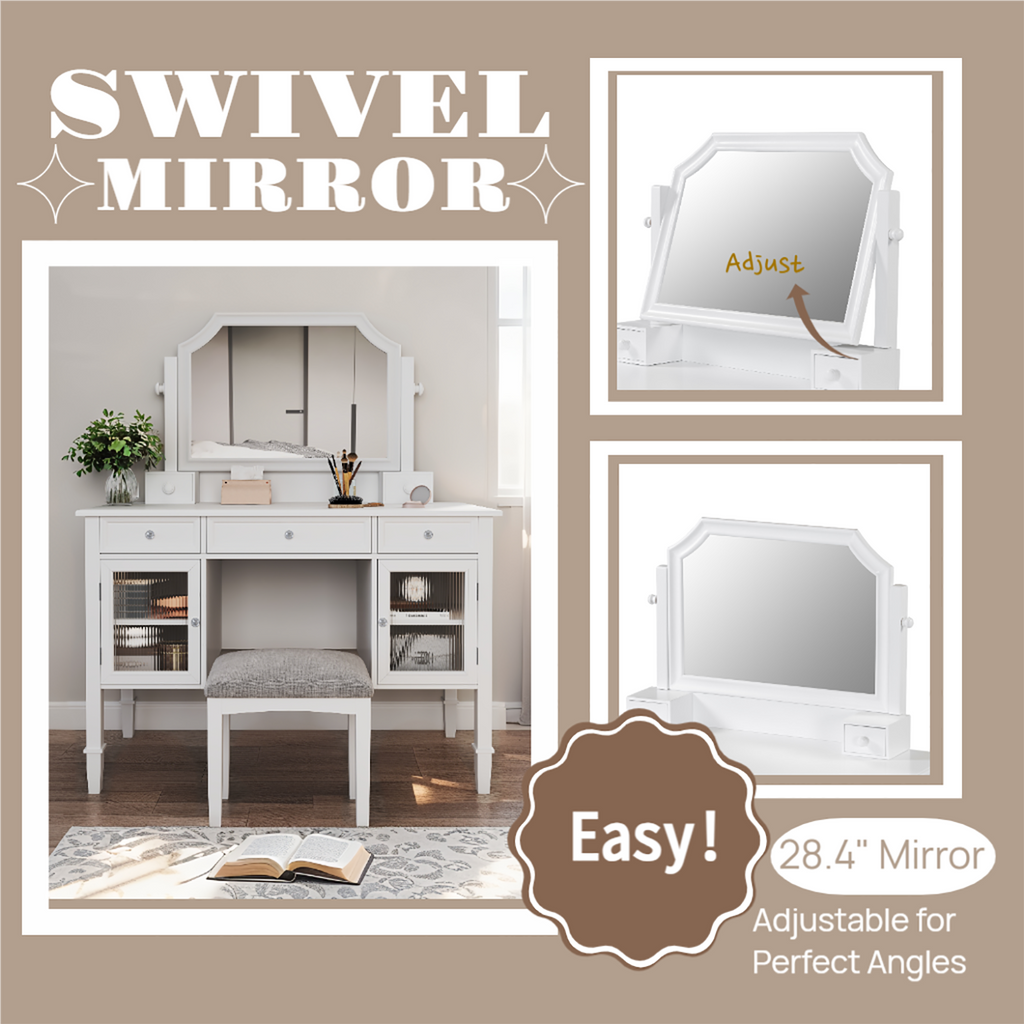 Elegant White Makeup Vanity Desk