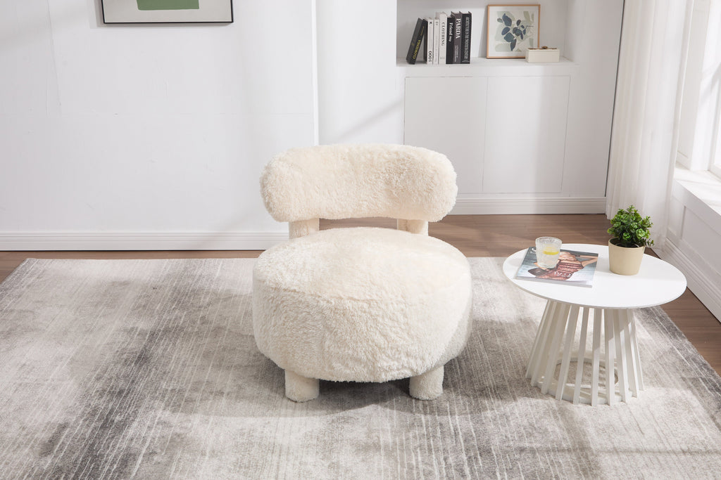 Fur/Teddy Fabric Armless Accent Chair with Curved Backrest