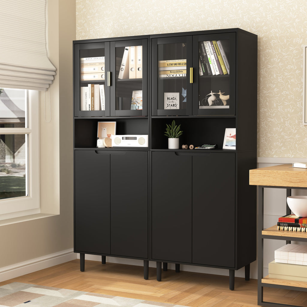Tempered Glass Door Tall Storage Bookcase