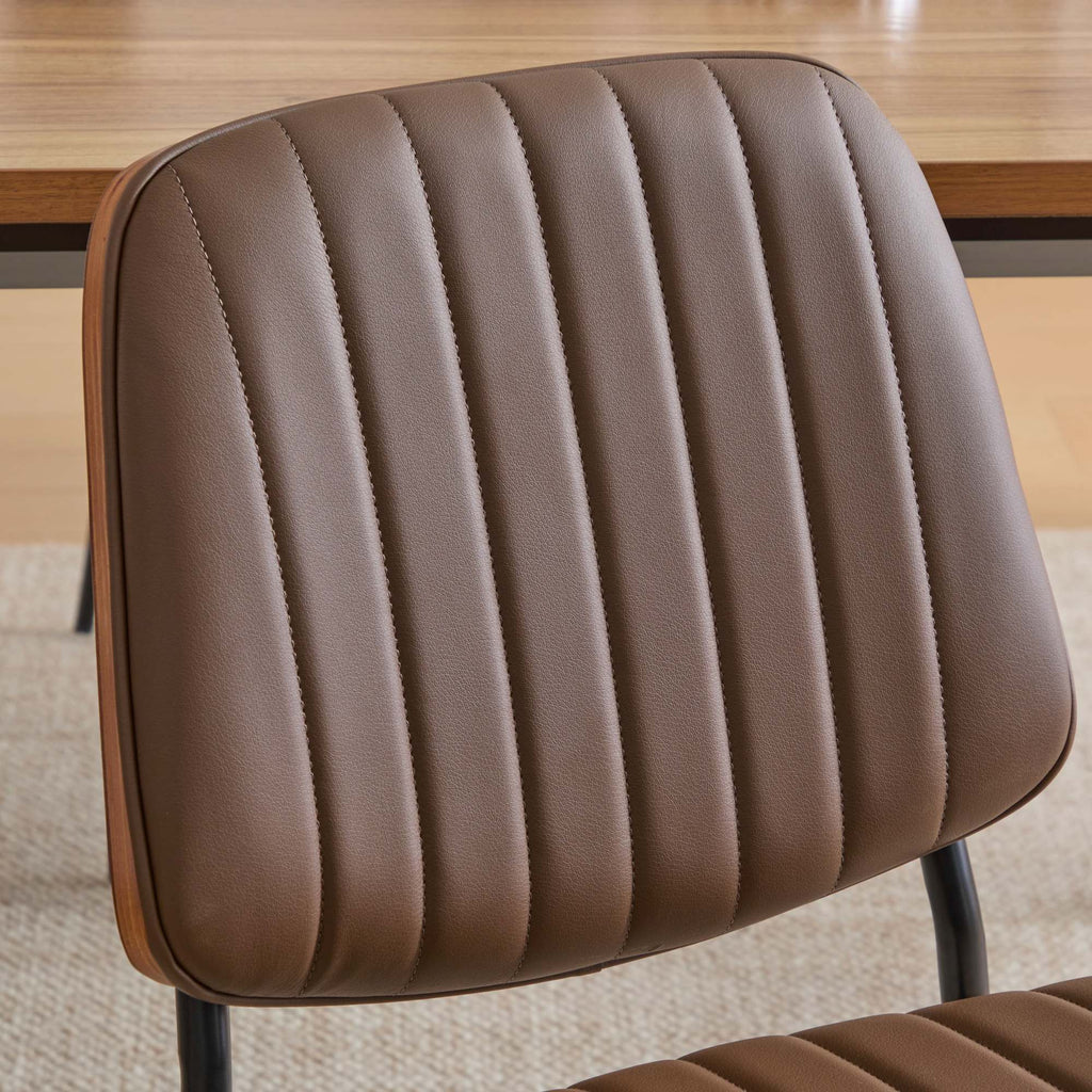 Mid Century Modern Retro Faux Leather Dining Chairs with Walnut Bentwood (Set of 2)