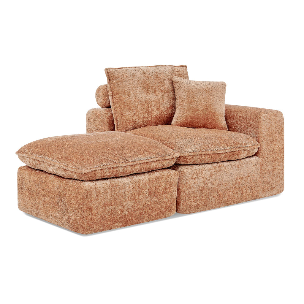 Modern Orange L-Shaped Sectional Sofa with 2 Ottomans Cloud-Like Modular Couch