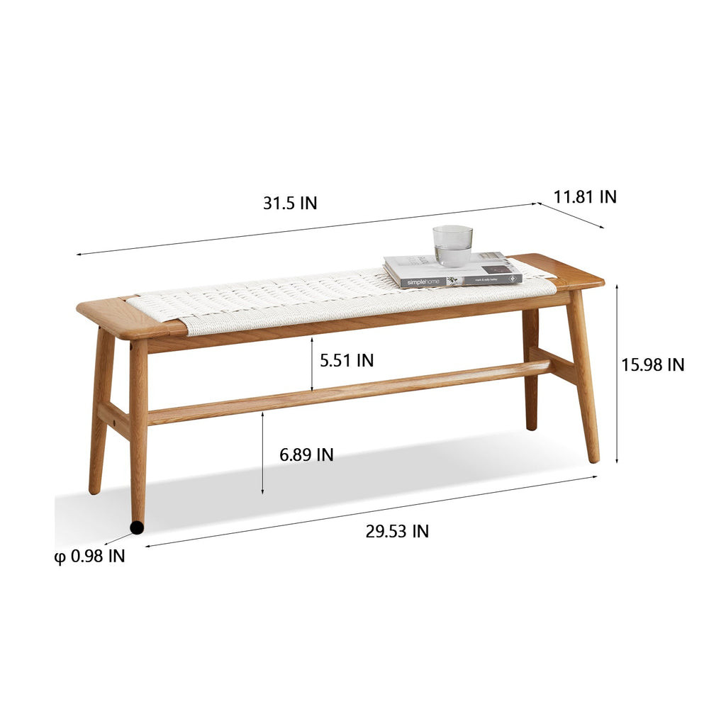 Woven Design Oak  Dining Bench with Handwoven Cane Seat