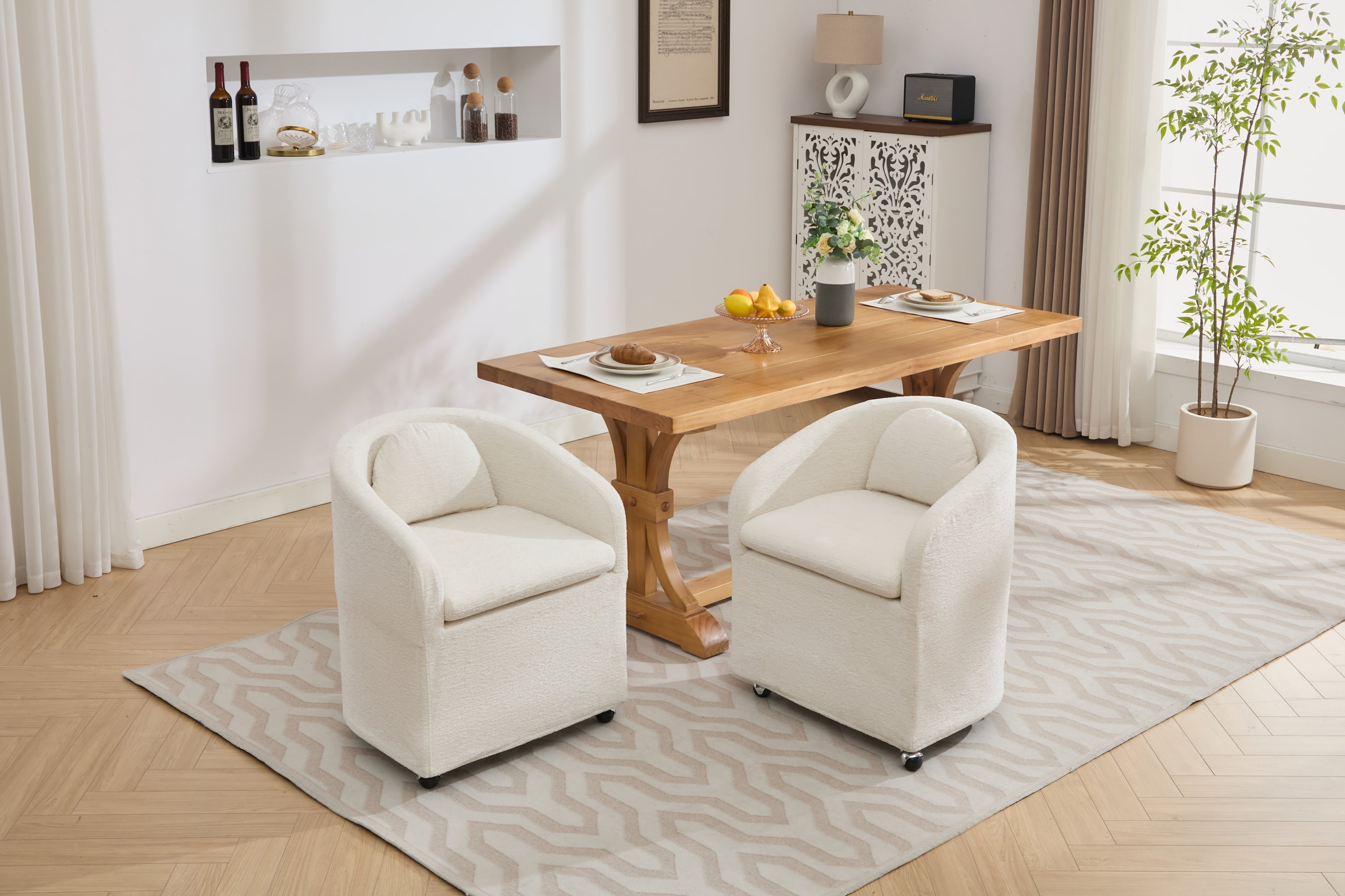 Modern Chenille Fabric Dining Armchair with Back Cushion