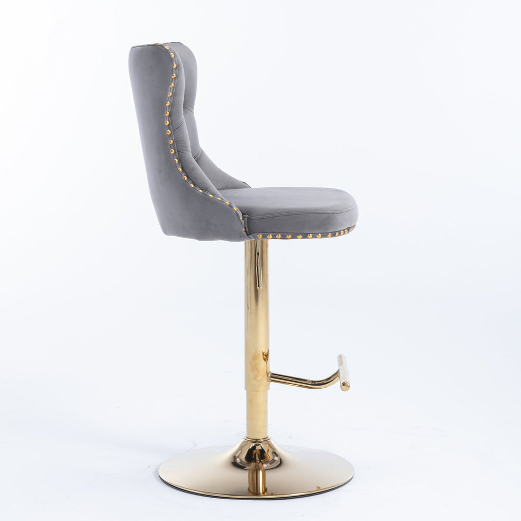 Modern Golden Swivel Velvet Barstools（Set of 2）