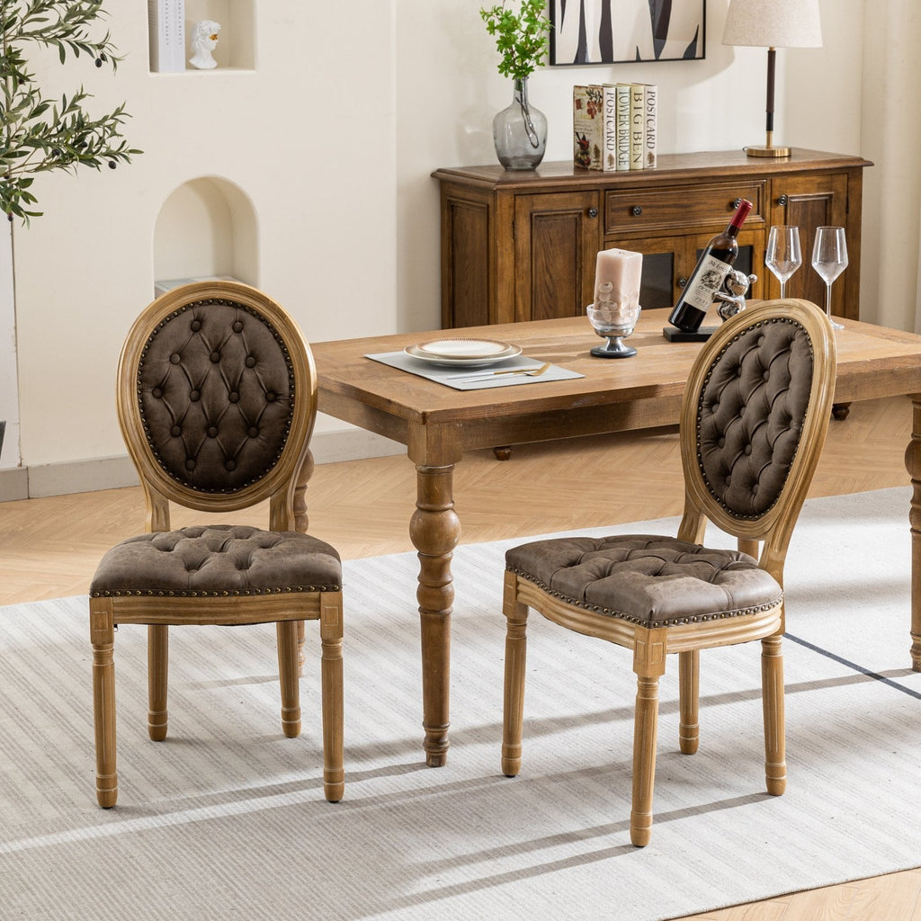 French Style Antique Painting PU Dining Chairs (Set of 2)